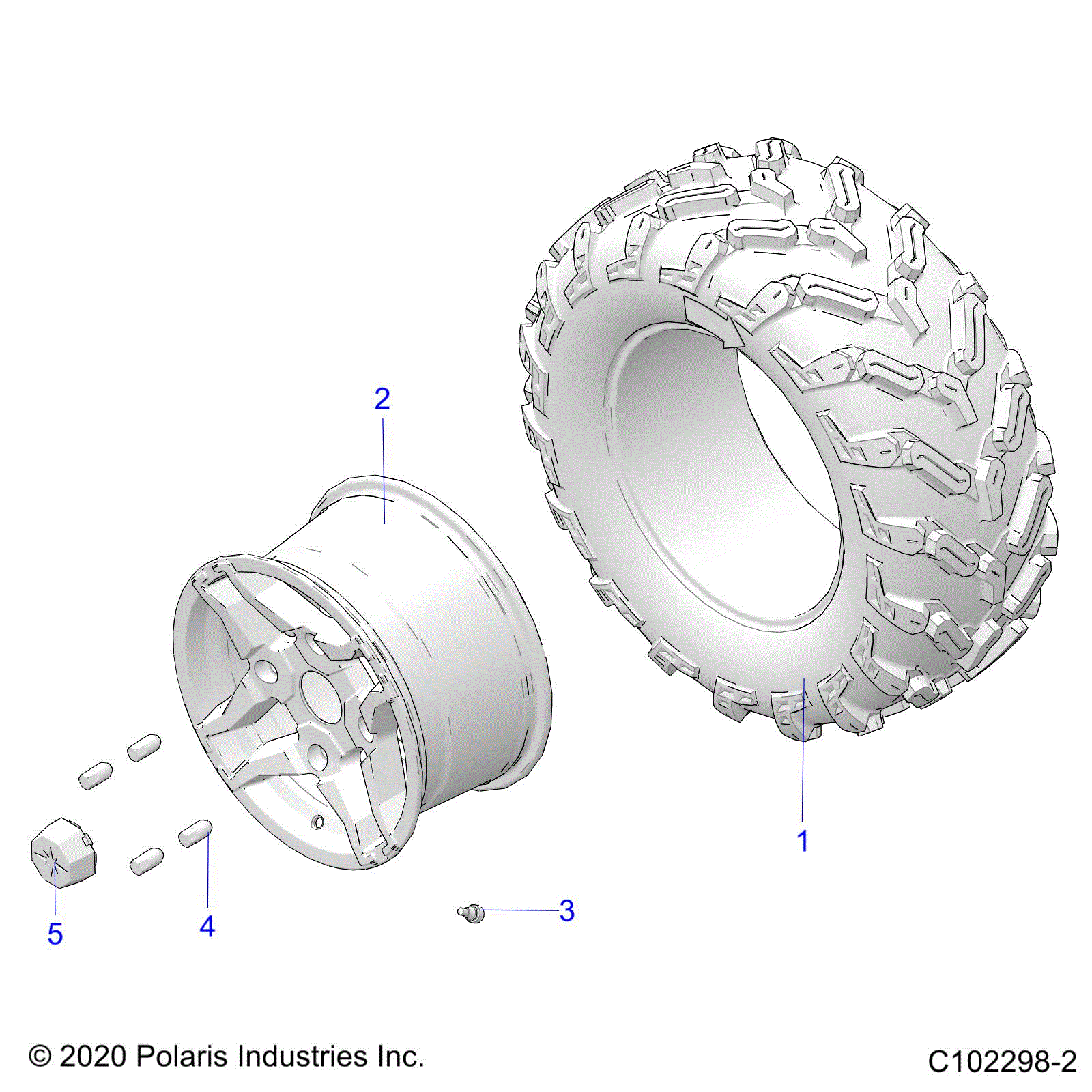 An Image of a Genuine Polaris Parts Schematic Diagram showing the schematic - WHEELS: REAR TIRE - 2022 POLARIS SPORTSMAN 570 HUNTER EDITION