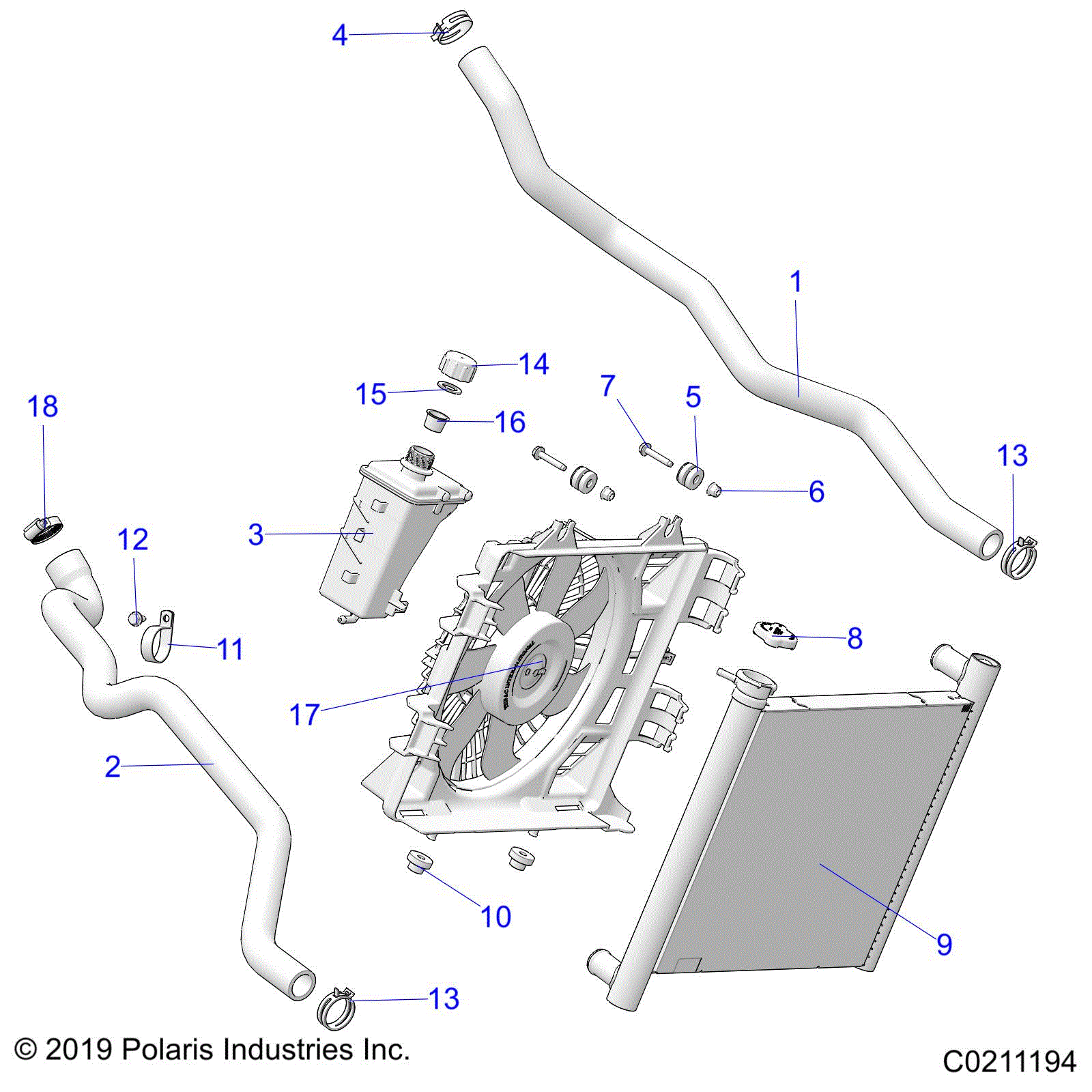 An Image of a Genuine Polaris Parts Schematic Diagram showing the schematic - ENGINE: COOLING SYSTEM - 2026 POLARIS SPORTSMAN 1000 ULTIMATE 49S