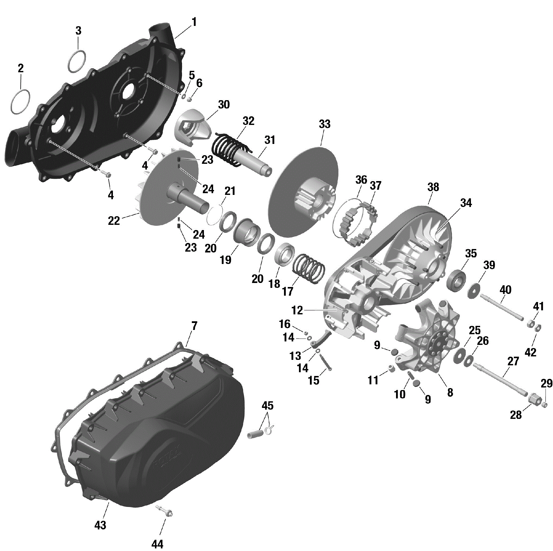 An Image of a Genuine Can-Am Parts Schematic Diagram showing the schematic - ROTAX - TRANSMISSION - 215 - X XC