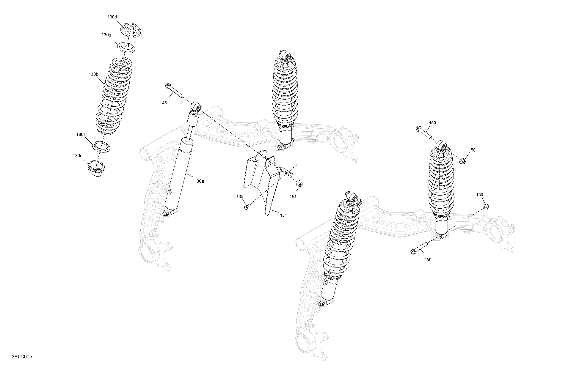 An Image of a Genuine Can-Am Parts Schematic Diagram showing the schematic - SUSPENSION - REAR SHOCKS