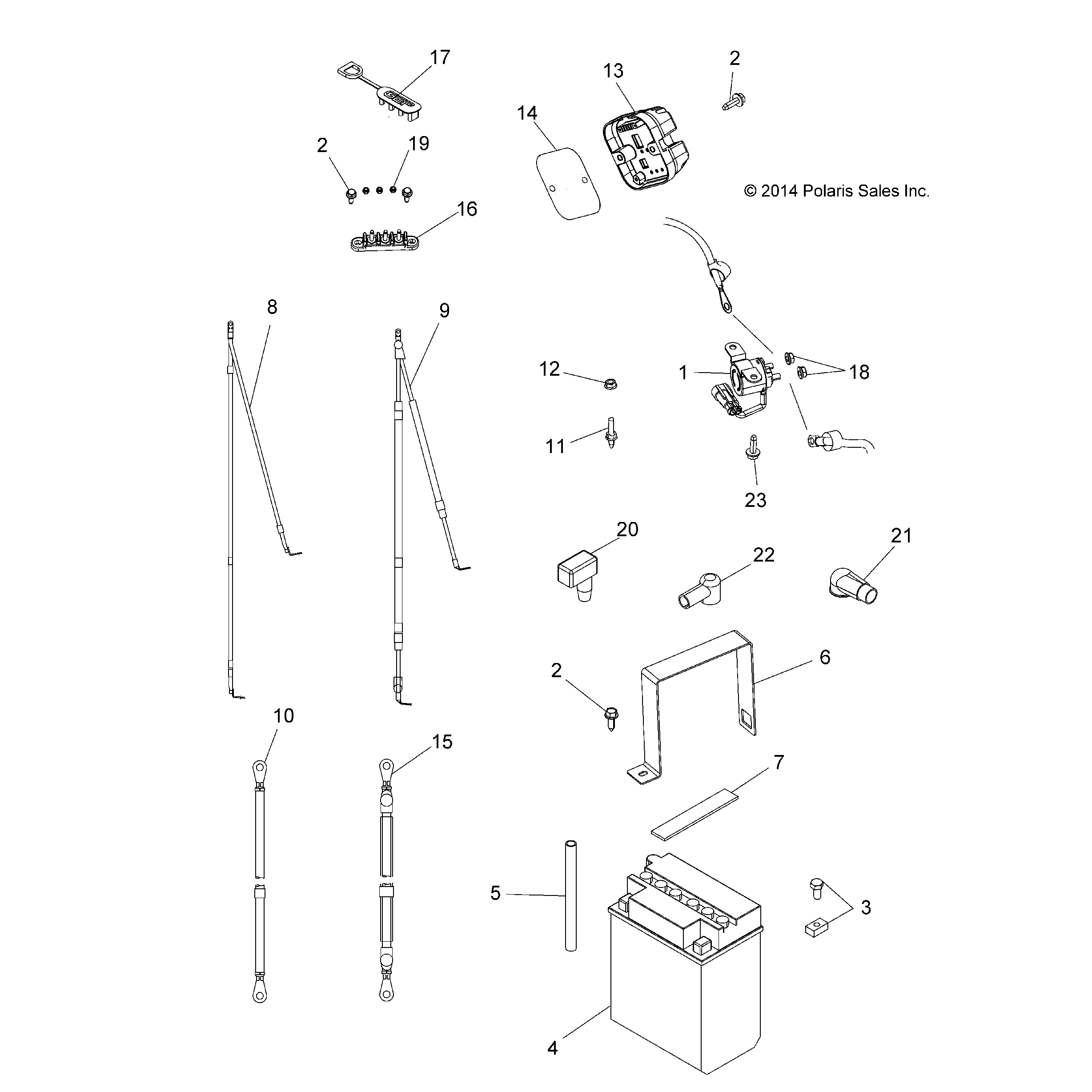 An Image of a Genuine Polaris Parts Schematic Diagram showing the schematic - ELECTRICAL: BATTERY - 2016 POLARIS ACE 325 EFI
