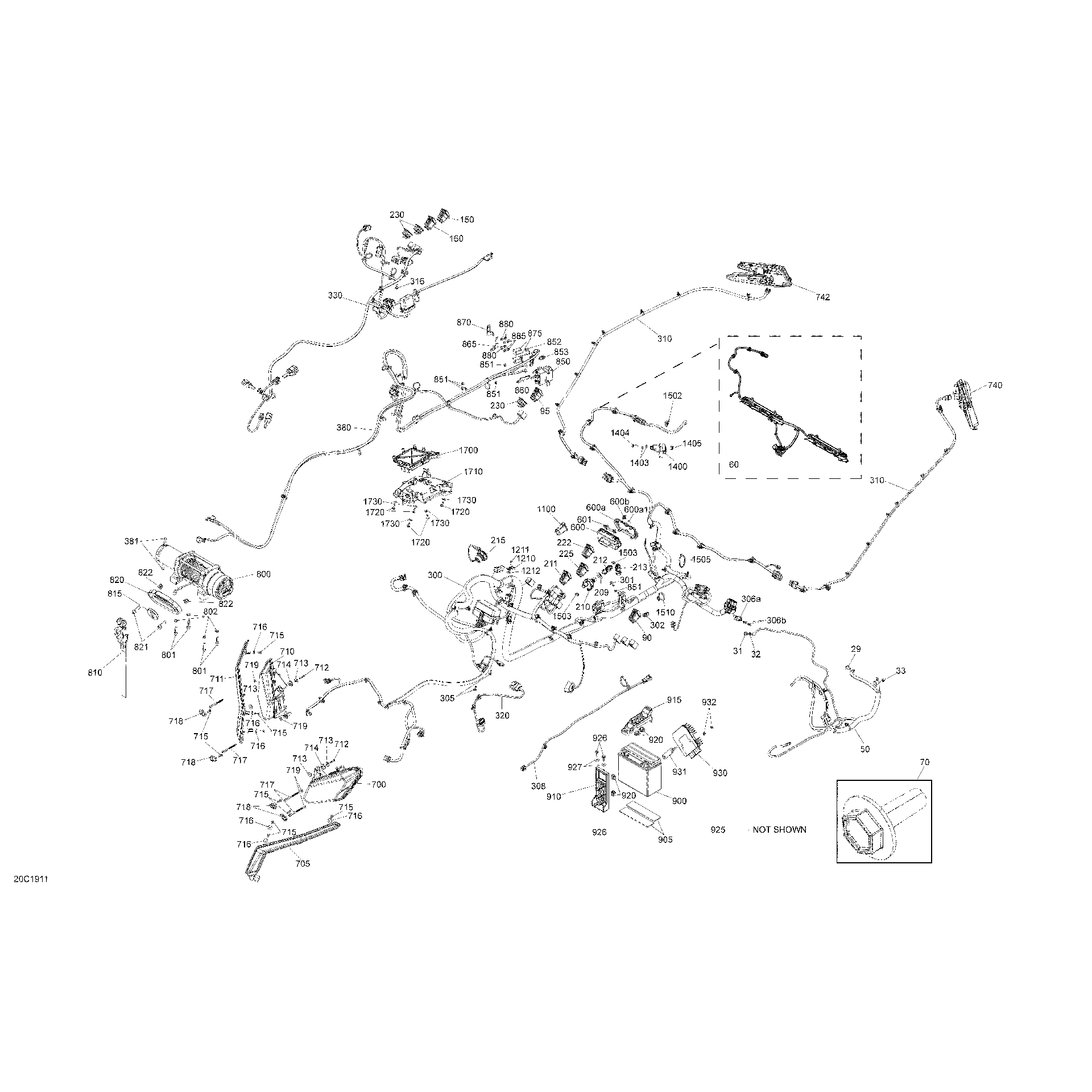 An Image of a Genuine Can-Am Parts Schematic Diagram showing the schematic - ELECTRICAL - EXCEPT PACKAGE STD