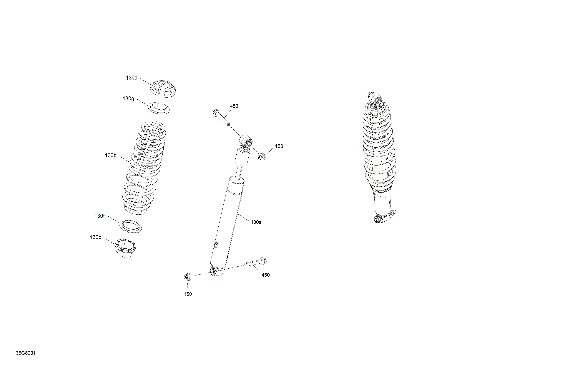 An Image of a Genuine Can-Am Parts Schematic Diagram showing the schematic - SUSPENSION - REAR SHOCKS