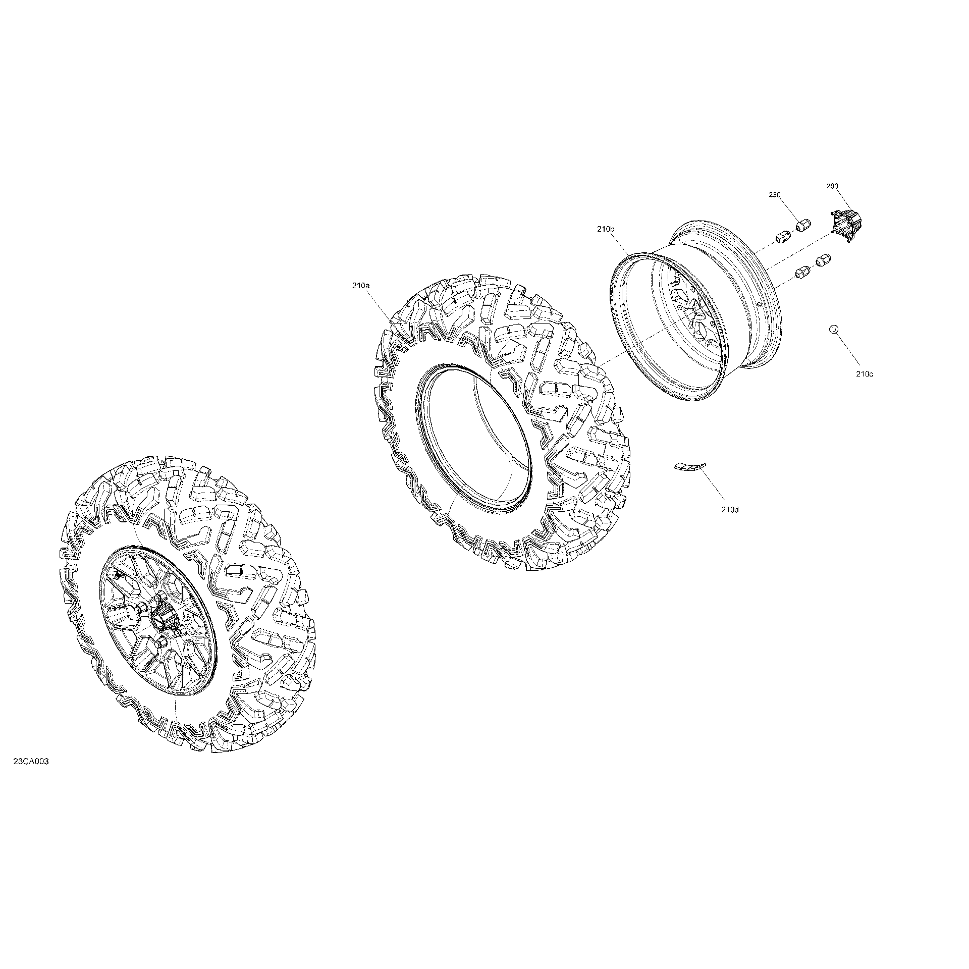 An Image of a Genuine Can-Am Parts Schematic Diagram showing the schematic - DRIVE - FRONT WHEELS - RS