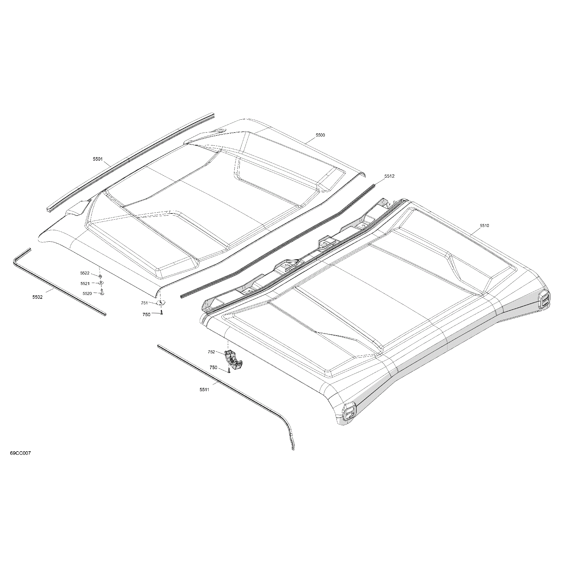 An Image of a Genuine Can-Am Parts Schematic Diagram showing the schematic - BODY - ROOF