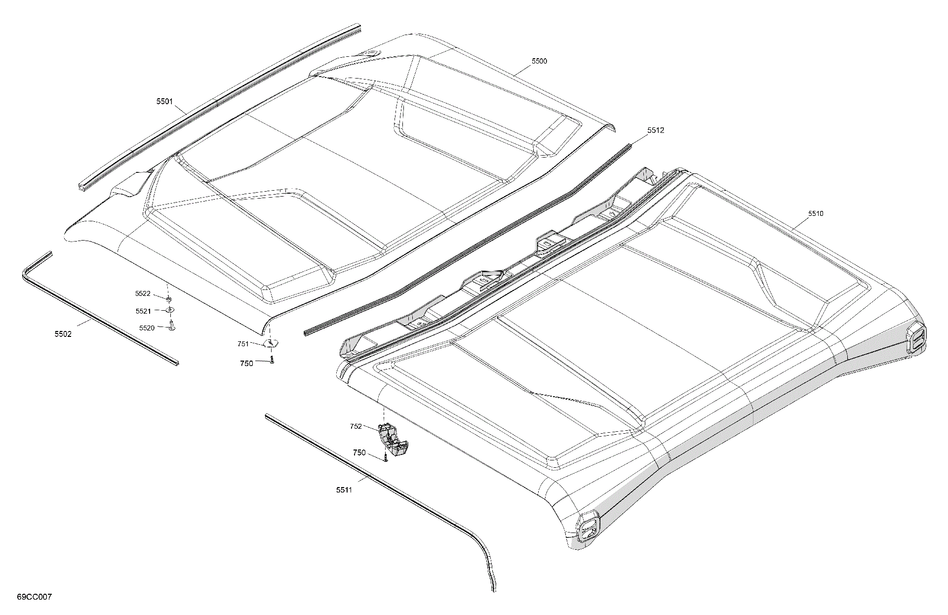 An Image of a Genuine Can-Am Parts Schematic Diagram showing the schematic - BODY - ROOF