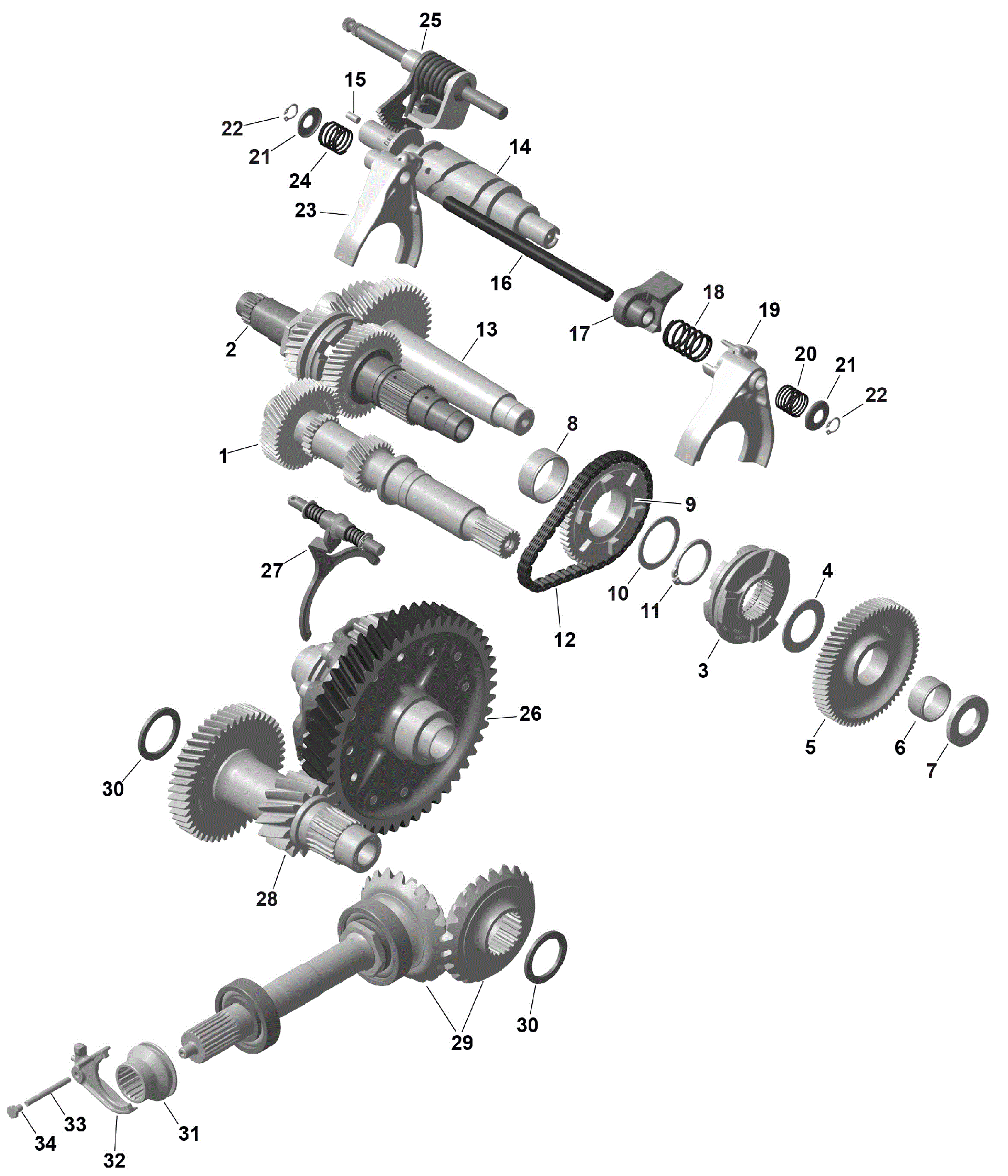 An Image of a Genuine Can-Am Parts Schematic Diagram showing the schematic - ROTAX - GEARBOX 2