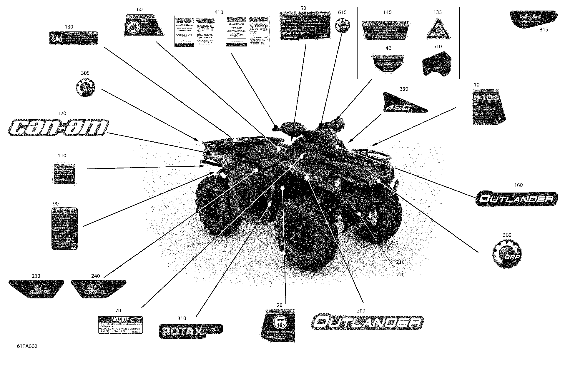 An Image of a Genuine Can-Am Parts Schematic Diagram showing the schematic - BODY - DECALS - STD