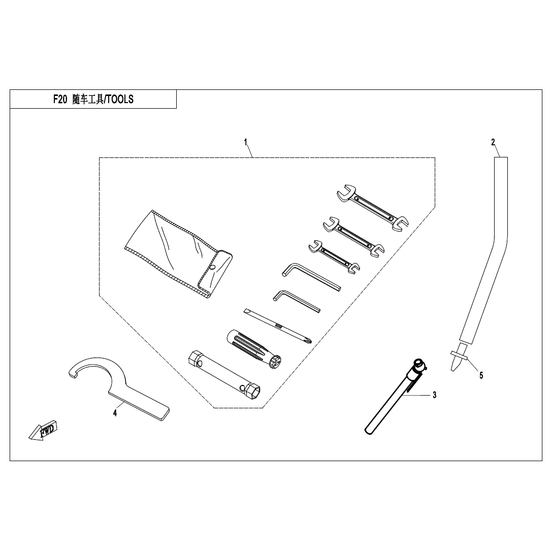An Image of a Genuine CFMOTO Parts Schematic Diagram showing the schematic - TOOLS - 2020 CFMOTO UFORCE 500