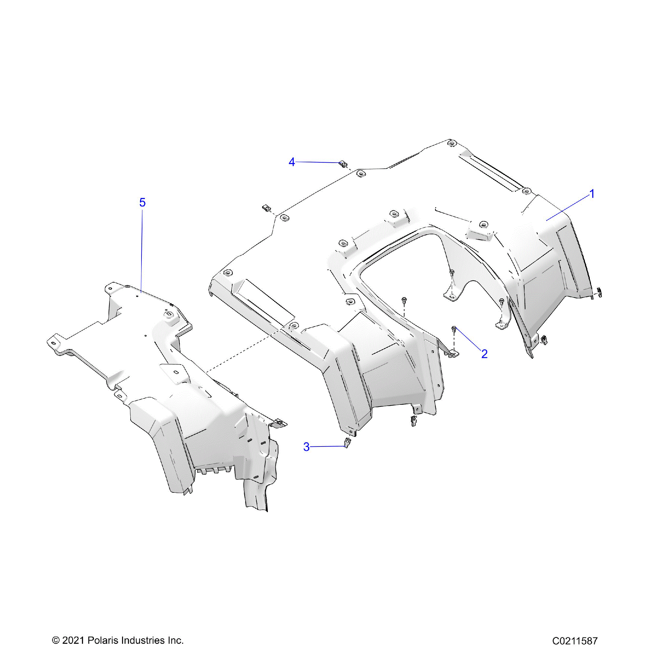 An Image of a Genuine Polaris Parts Schematic Diagram showing the schematic - BODY: REAR CAB - 2022 POLARIS SPORTSMAN TOURING 570 EPS