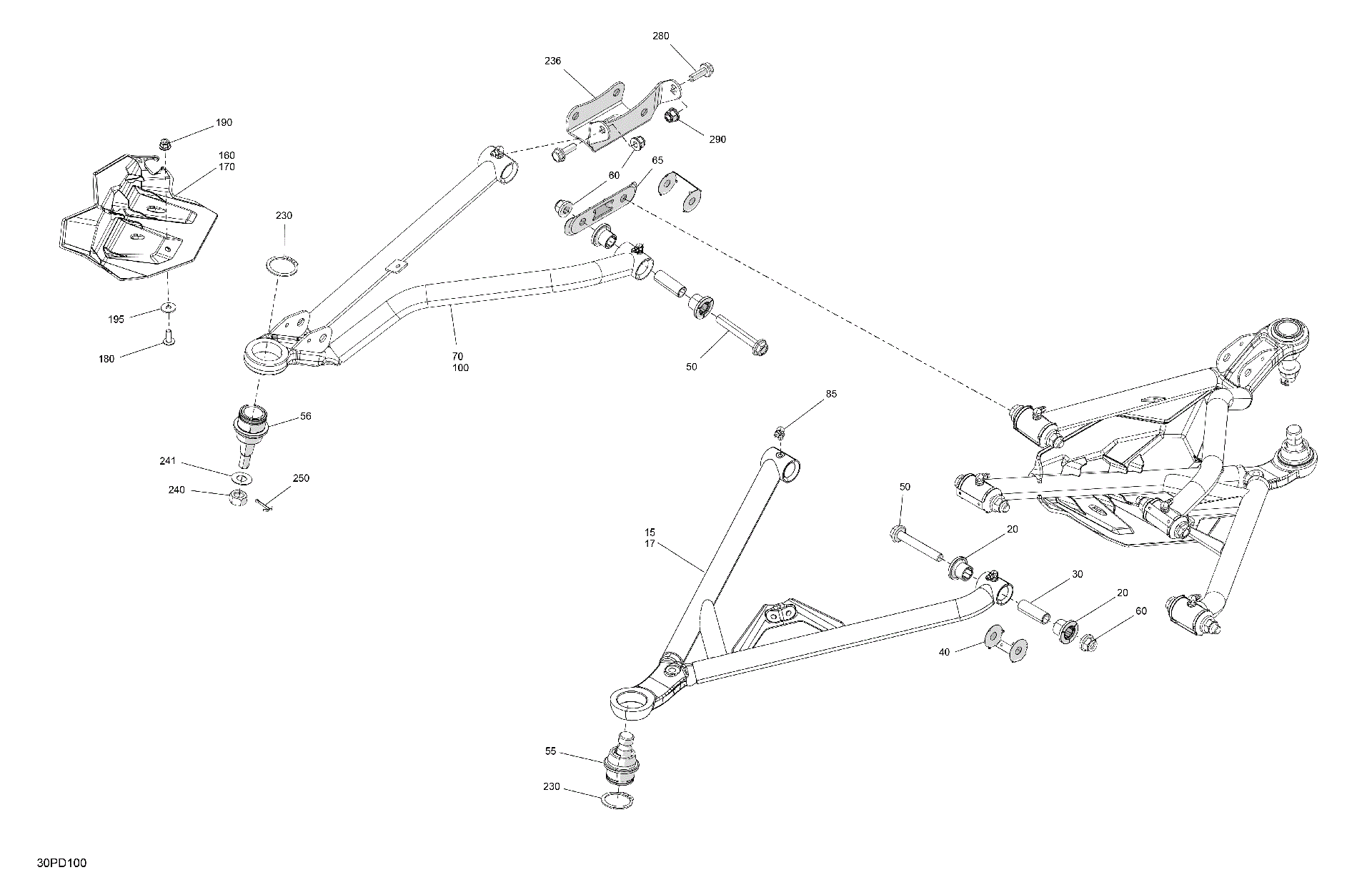 An Image of a Genuine Can-Am Parts Schematic Diagram showing the schematic - SUSPENSION - FRONT COMPONENTS