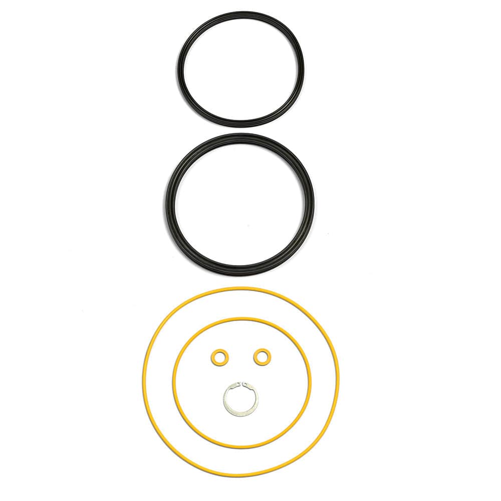 The Provantage RT/XT Winch Sealing Kit by Warn includes nine circular rings—black and yellow O-rings in various sizes and one small metal ring—arranged vertically on a white background.
