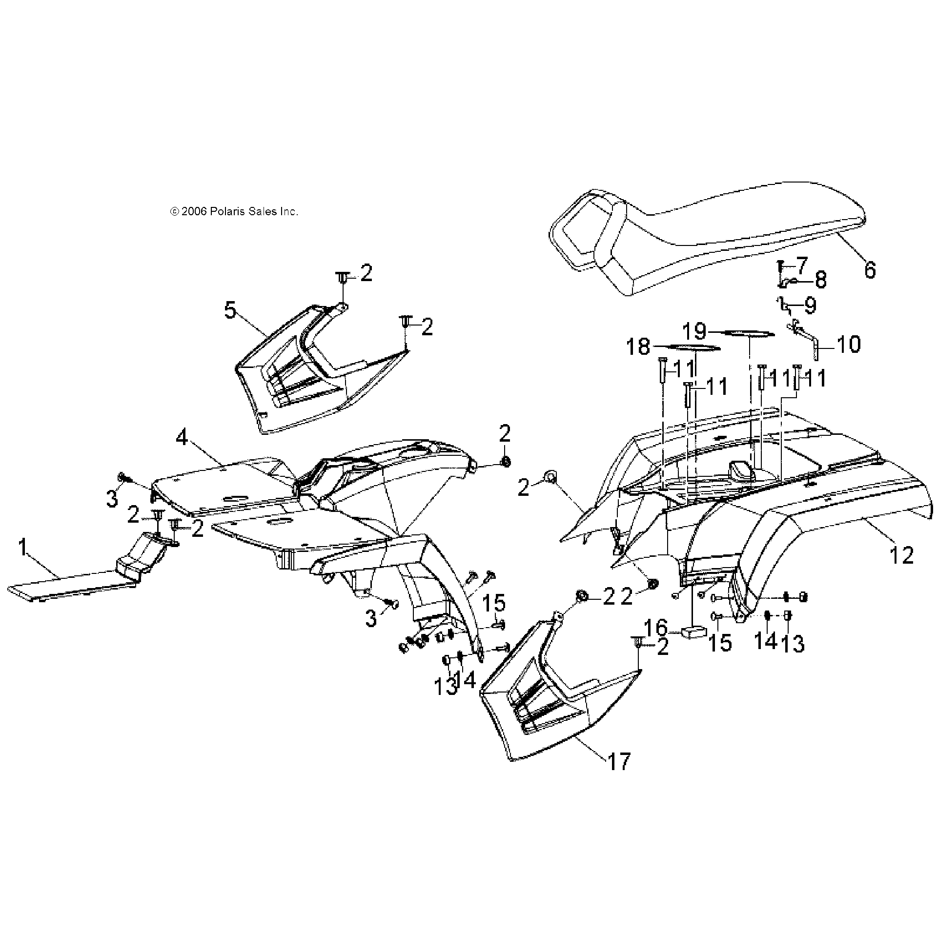 An Image of a Genuine Polaris Parts Schematic Diagram showing the schematic - BODY: CAB and SEAT - 2026 POLARIS SPORTSMAN 110
