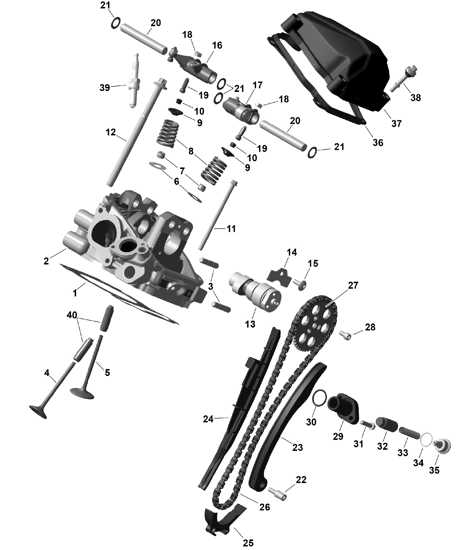An Image of a Genuine Can-Am Parts Schematic Diagram showing the schematic - ROTAX - REAR CYLINDER HEAD