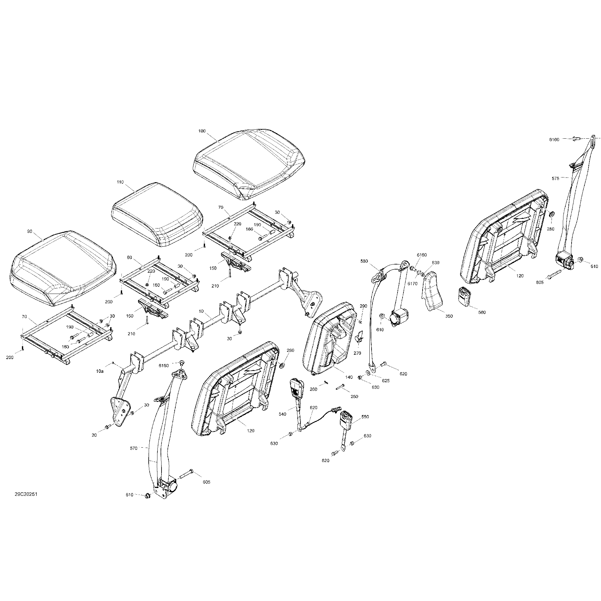 An Image of a Genuine Can-Am Parts Schematic Diagram showing the schematic - SEAT - FRONT SECTION - BASE - DPS