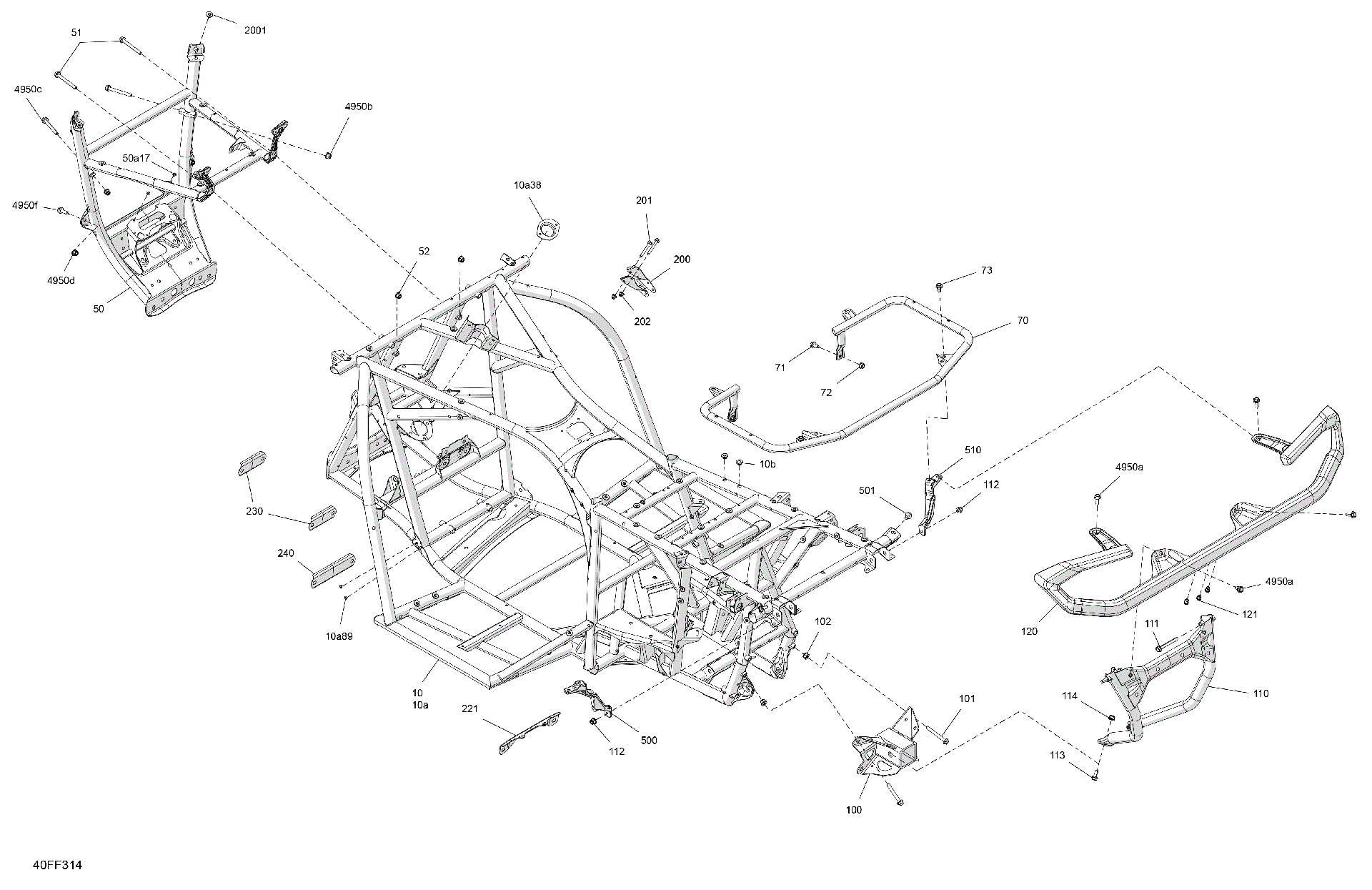 An Image of a Genuine Can-Am Parts Schematic Diagram showing the schematic - FRAME - SYSTEM