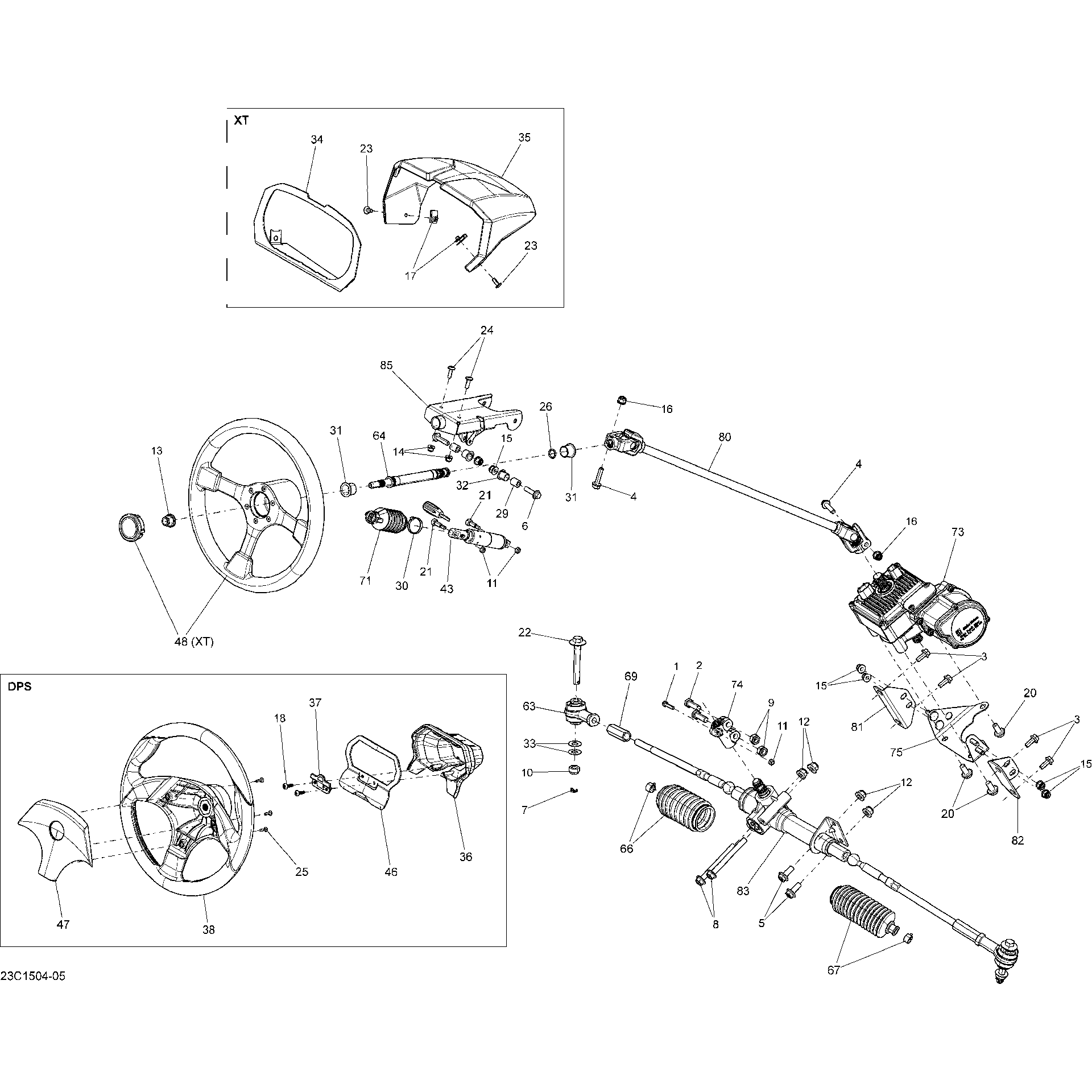 An Image of a Genuine Can-Am Parts Schematic Diagram showing the schematic - STEERING _23C1504