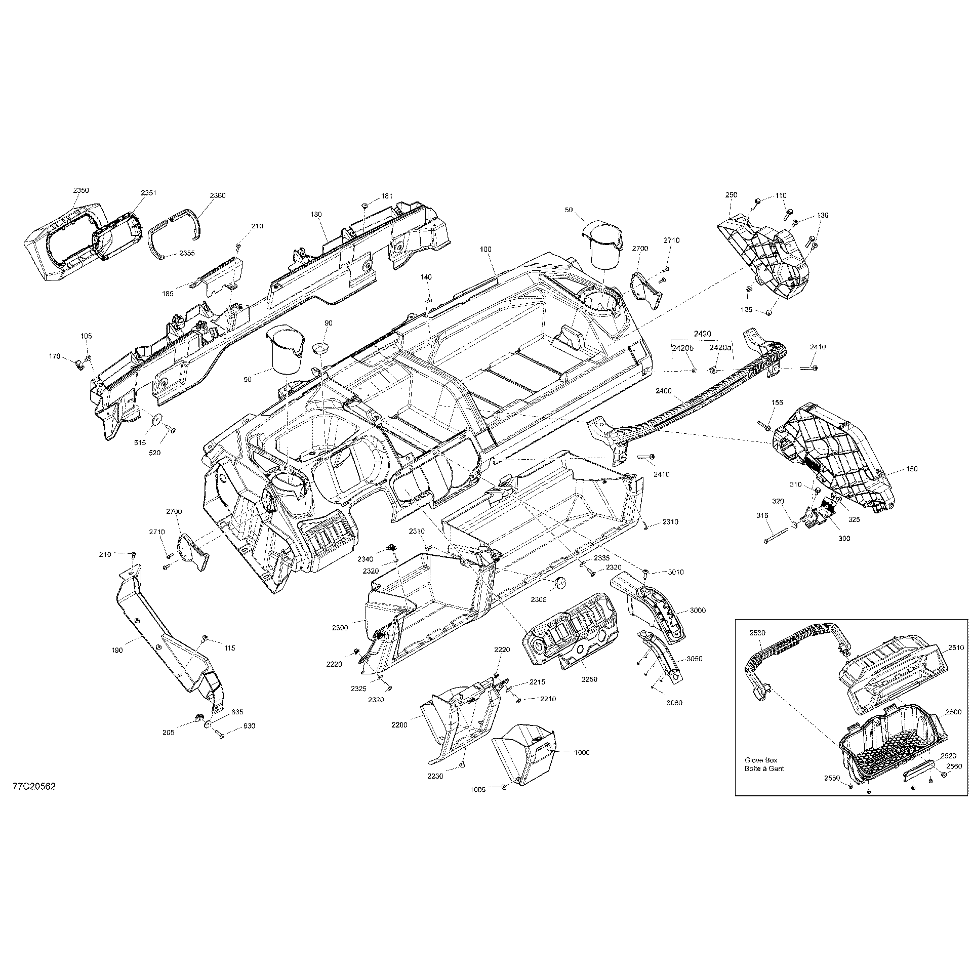 An Image of a Genuine Can-Am Parts Schematic Diagram showing the schematic - CAB INTERIOR - DASHBOARD