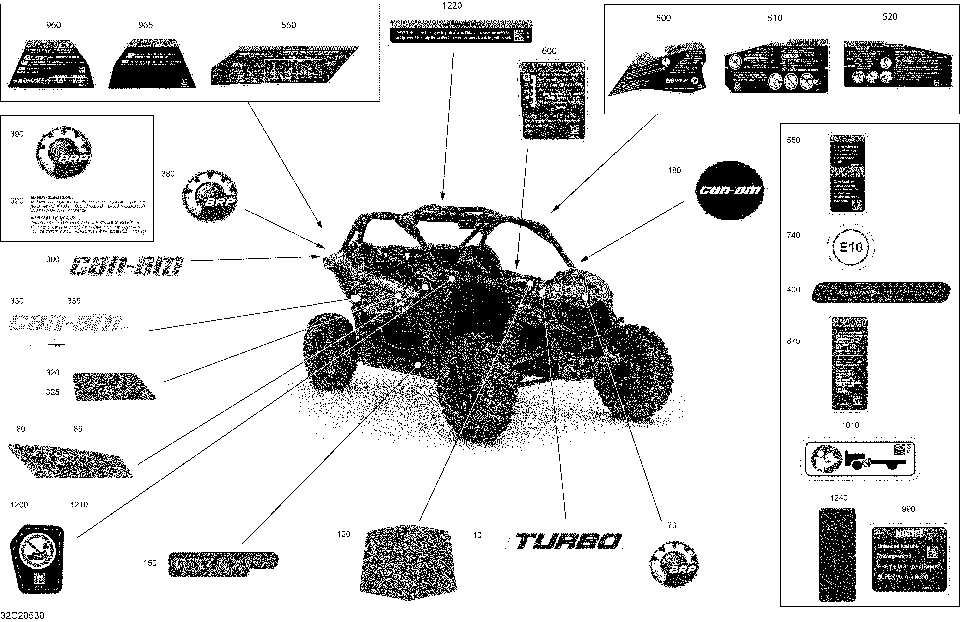 An Image of a Genuine Can-Am Parts Schematic Diagram showing the schematic - DECALS