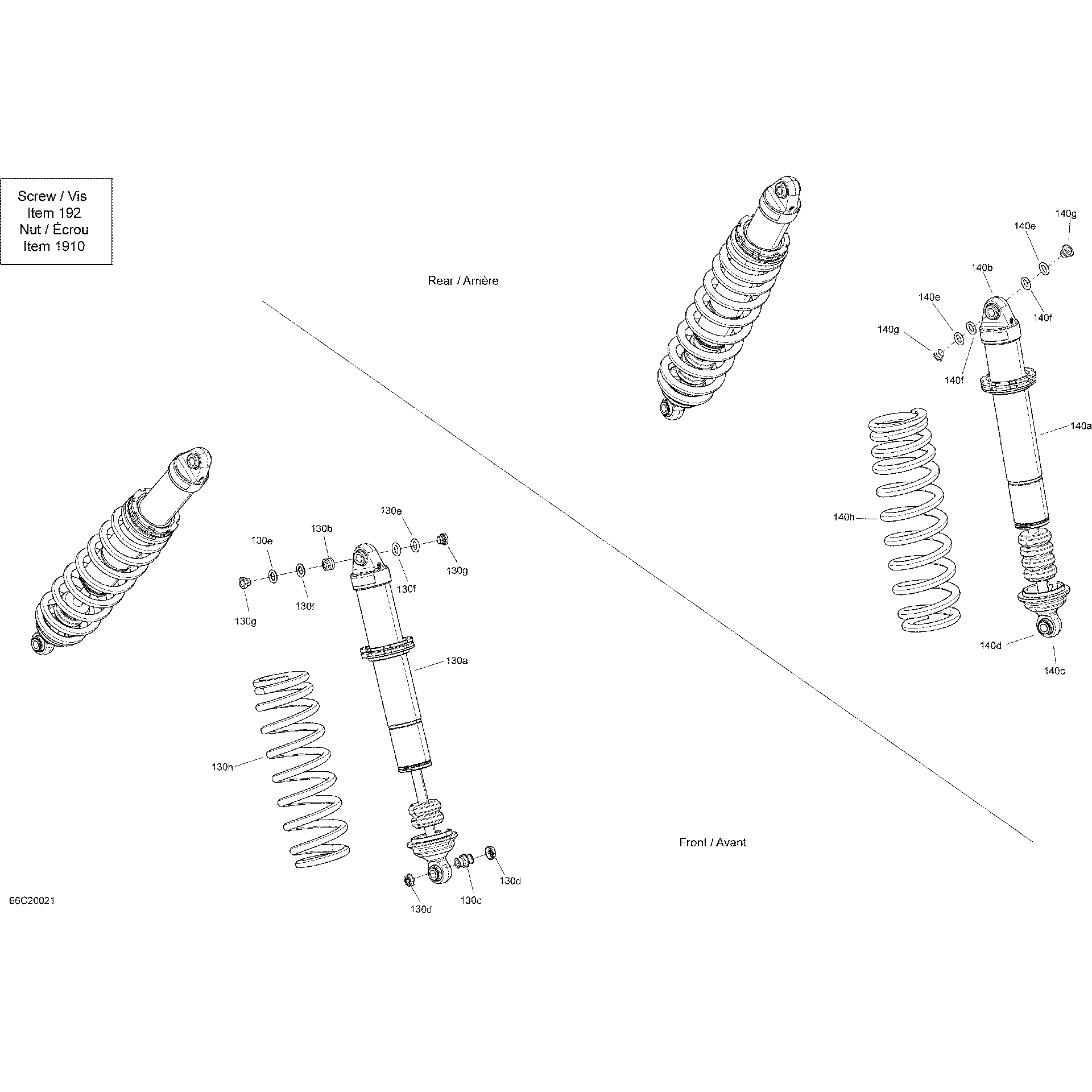 An Image of a Genuine Can-Am Parts Schematic Diagram showing the schematic - SHOCKS