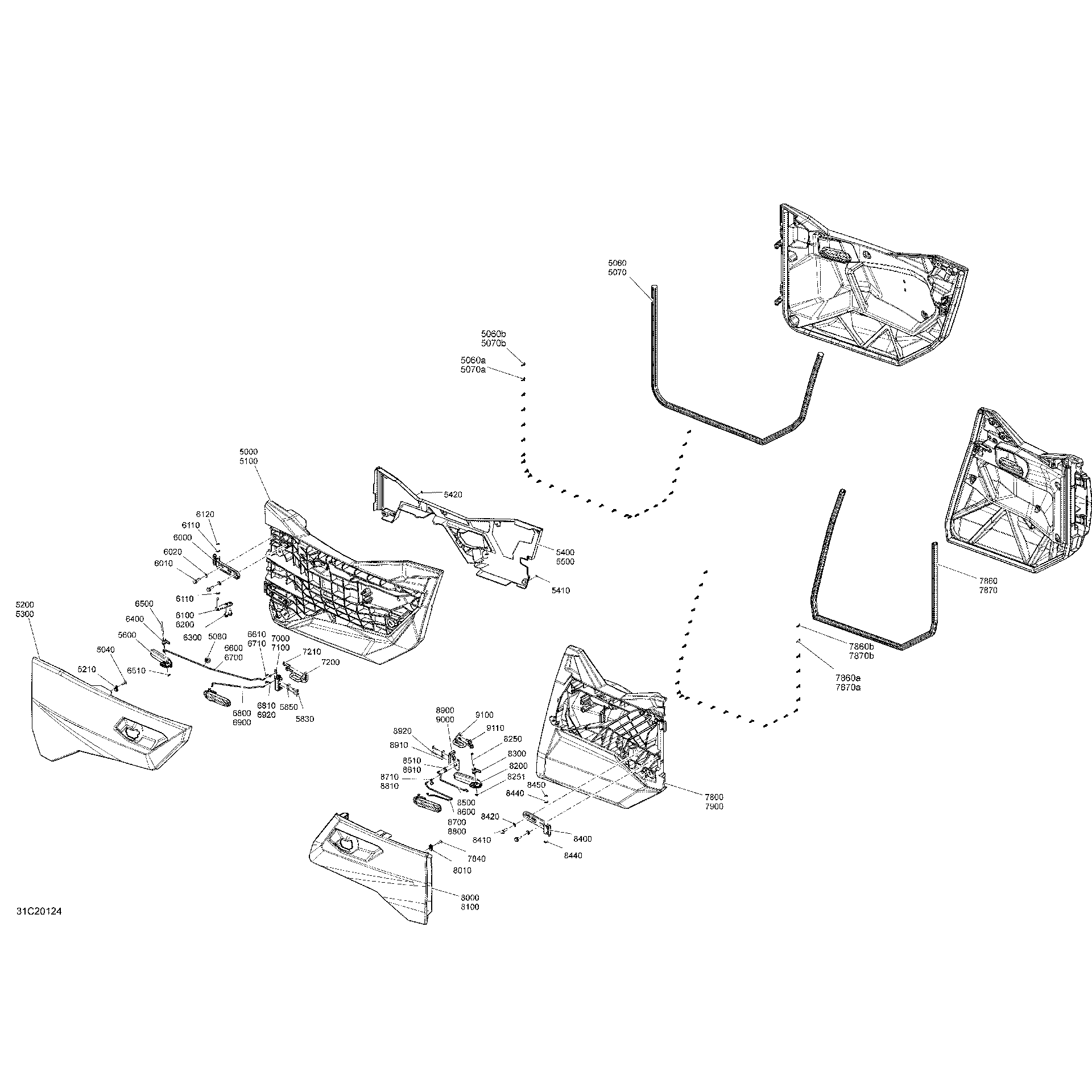 An Image of a Genuine Can-Am Parts Schematic Diagram showing the schematic - BODY - DOOR SECTION - RED