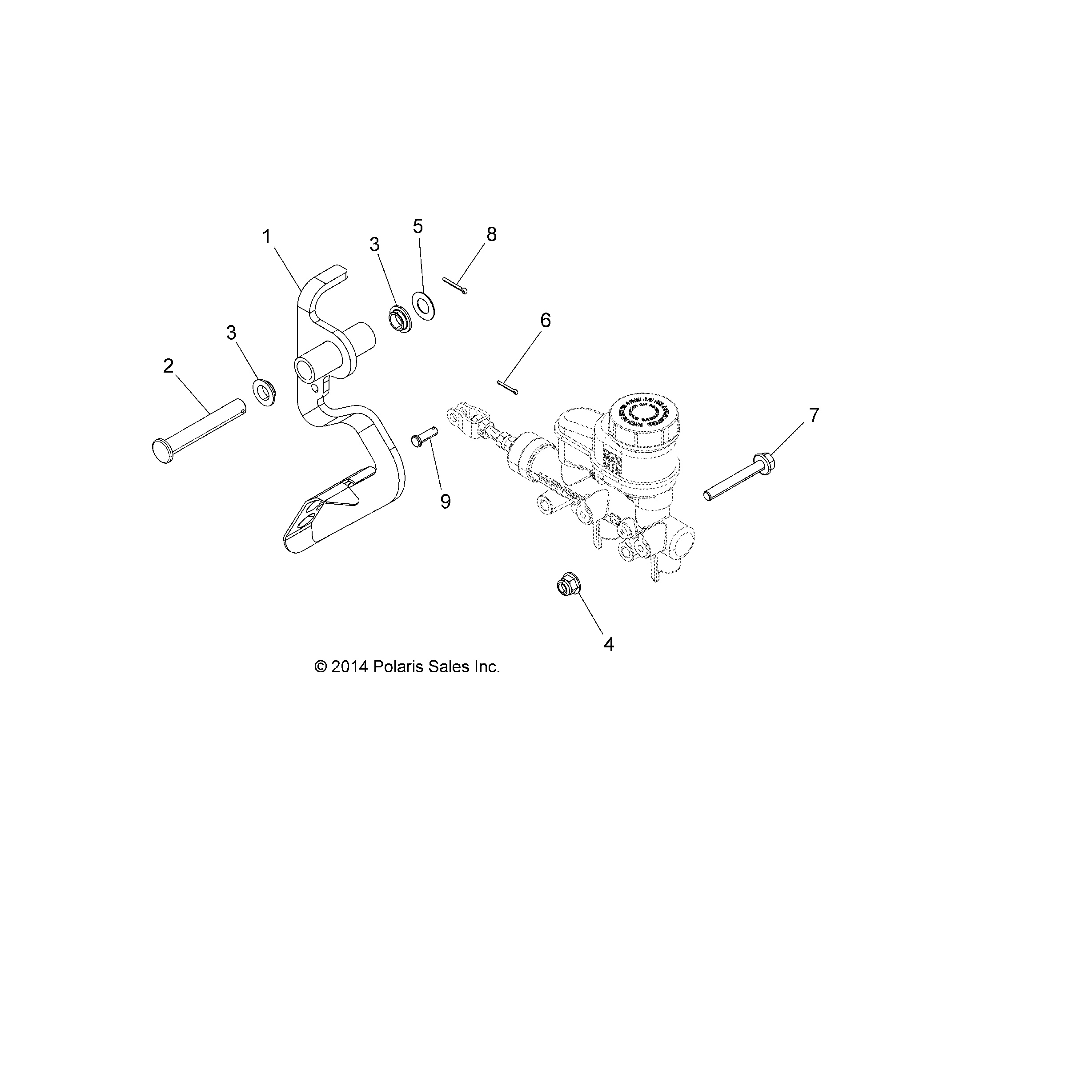 An Image of a Genuine Polaris Parts Schematic Diagram showing the schematic - BRAKES: PEDAL AND MASTER CYLINDER MOUNTING - 2015 POLARIS SPORTSMAN ACE 325 EFI