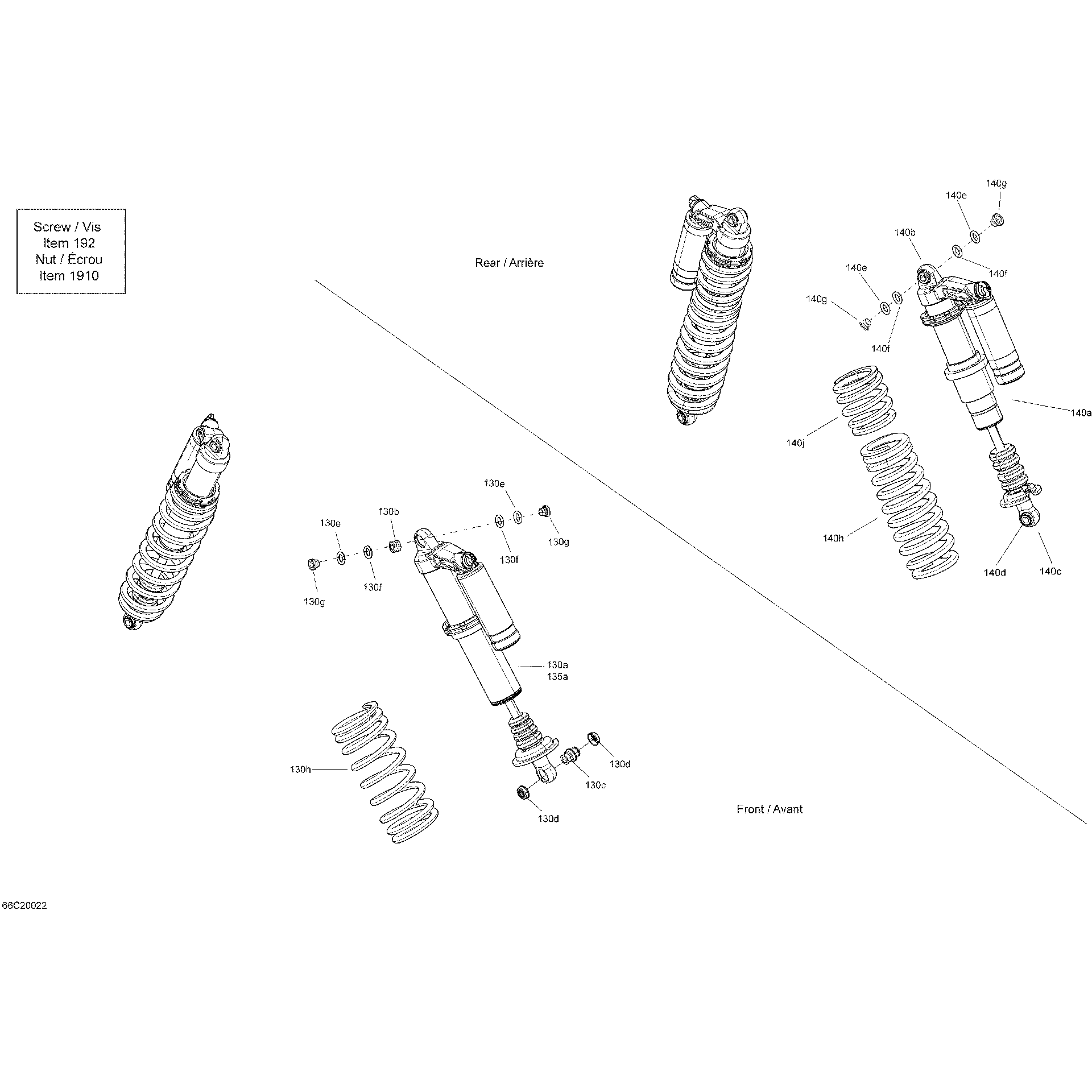 An Image of a Genuine Can-Am Parts Schematic Diagram showing the schematic - SHOCKS