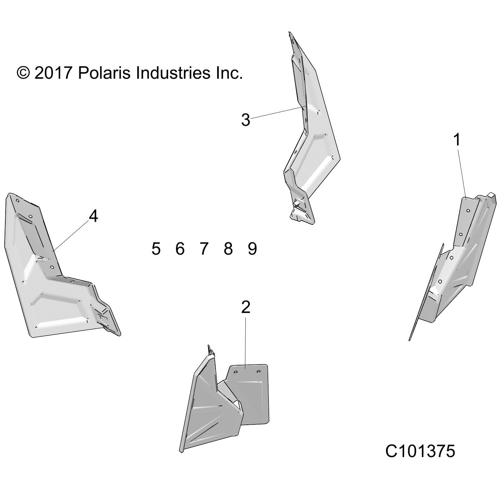 An Image of a Genuine Polaris Parts Schematic Diagram showing the schematic - BODY: MUD GUARD - 2018 POLARIS ACE 500 SOHC