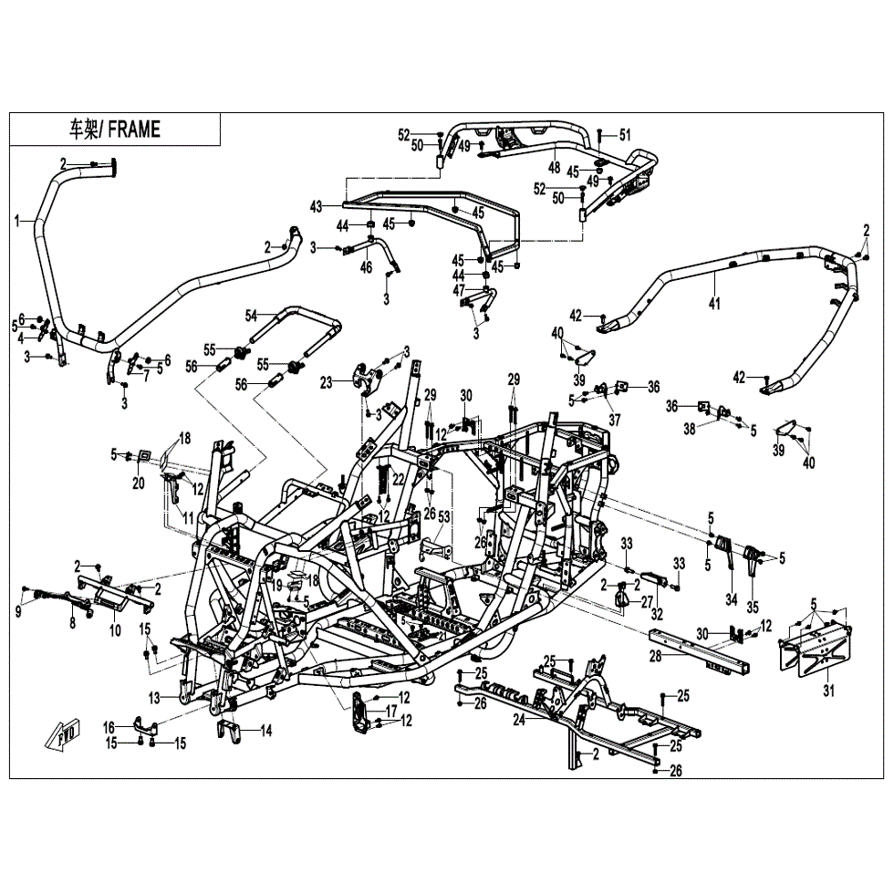 An Image of a Genuine CFMOTO Parts Schematic Diagram showing the schematic - FRAME - 2022 CFMOTO ZFORCE 950 HO Sport