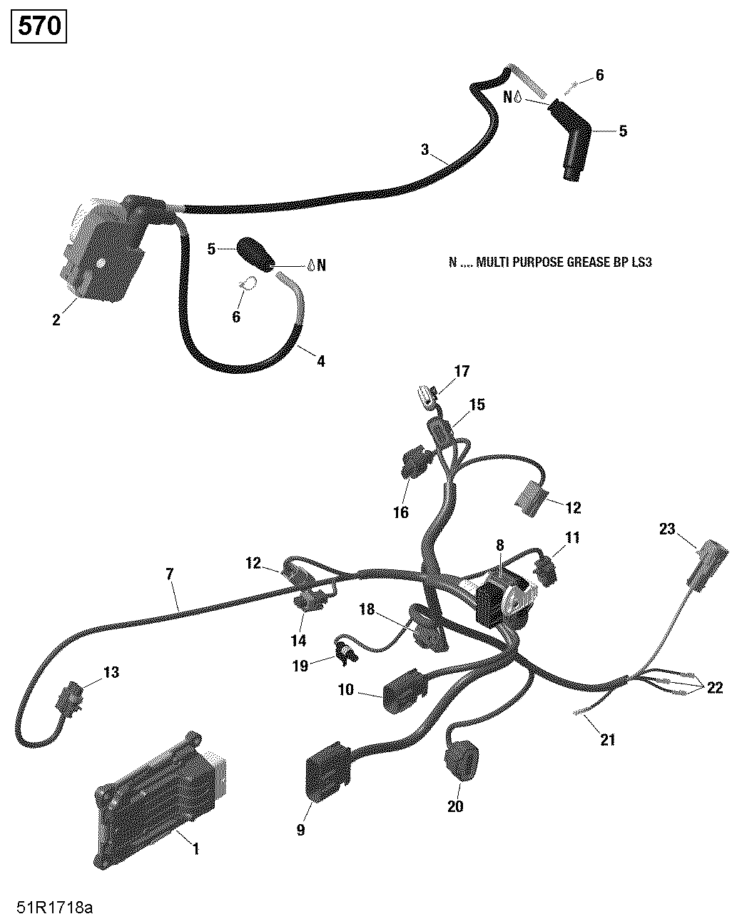 An Image of a Genuine Can-Am Parts Schematic Diagram showing the schematic - ENGINE HARNESS AND ELECTRONIC MODULE - 570 EFI (PACKAGE X MR)