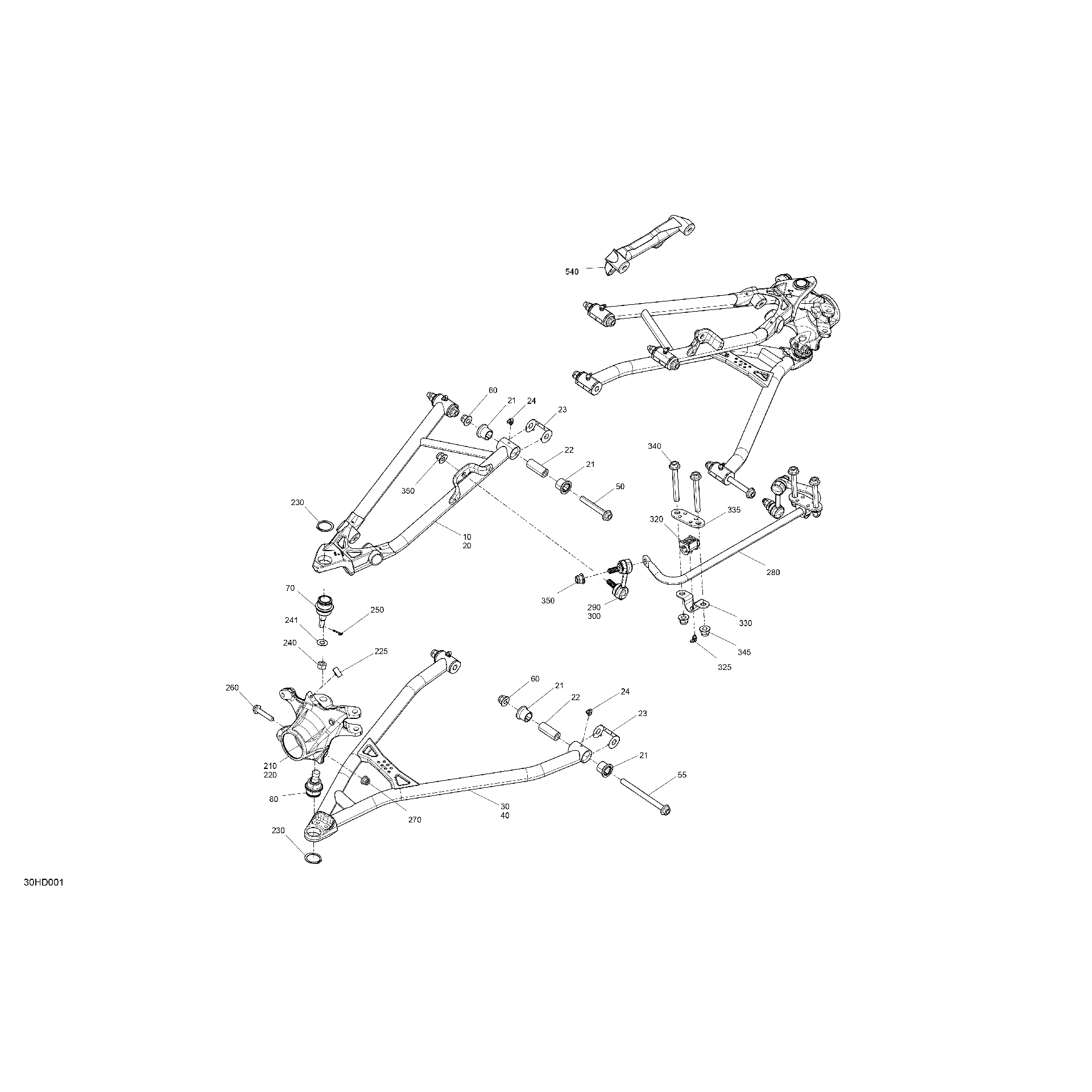 An Image of a Genuine Can-Am Parts Schematic Diagram showing the schematic - SUSPENSION - FRONT COMPONENTS