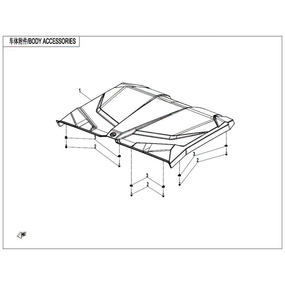 An Image of a Genuine CFMOTO Parts Schematic Diagram showing the schematic - BODY ACCESSORIES - 2022 CFMOTO ZFORCE 950 HO Sport