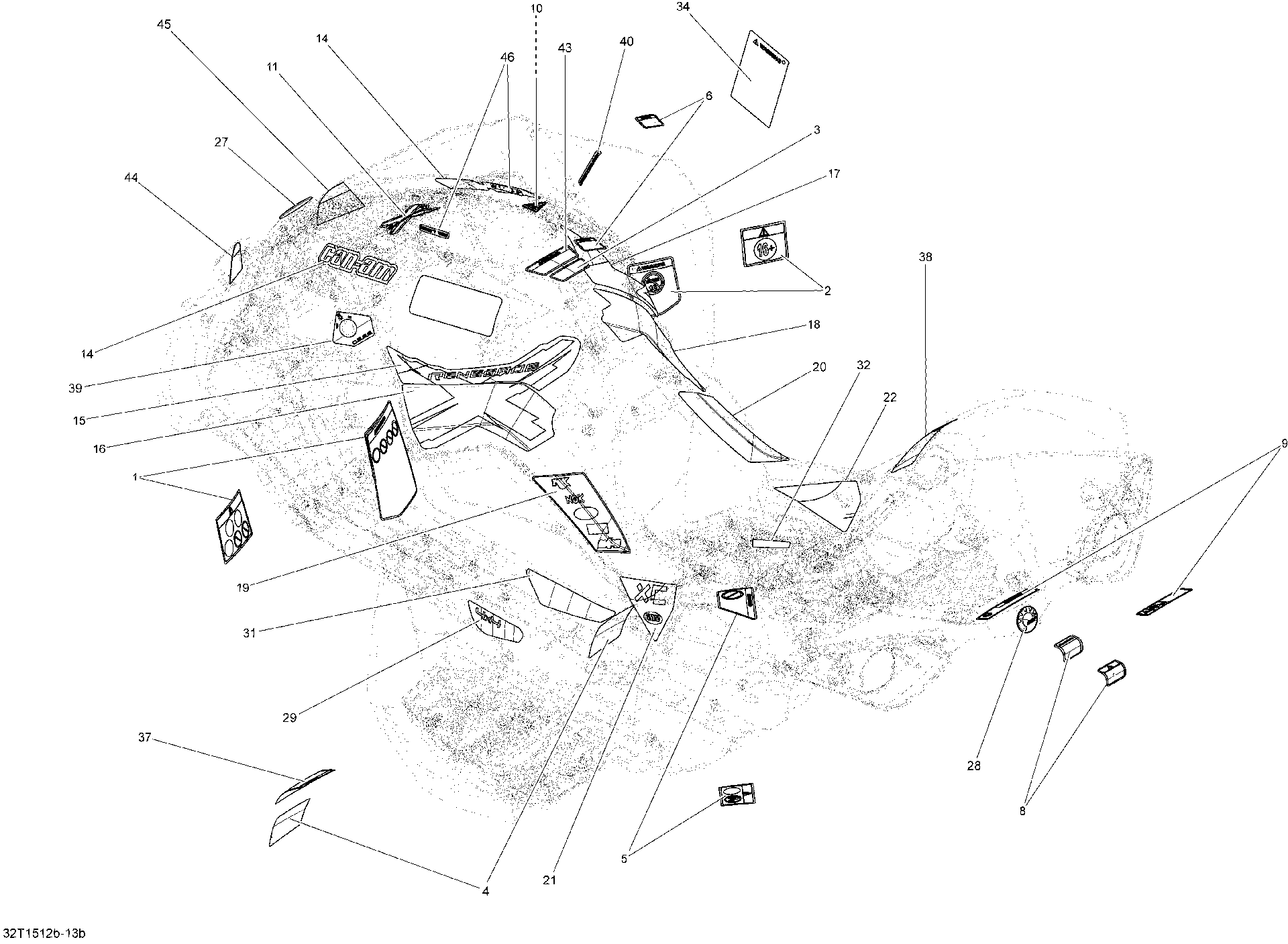 An Image of a Genuine Can-Am Parts Schematic Diagram showing the schematic - DECALS X XC_32T1513B