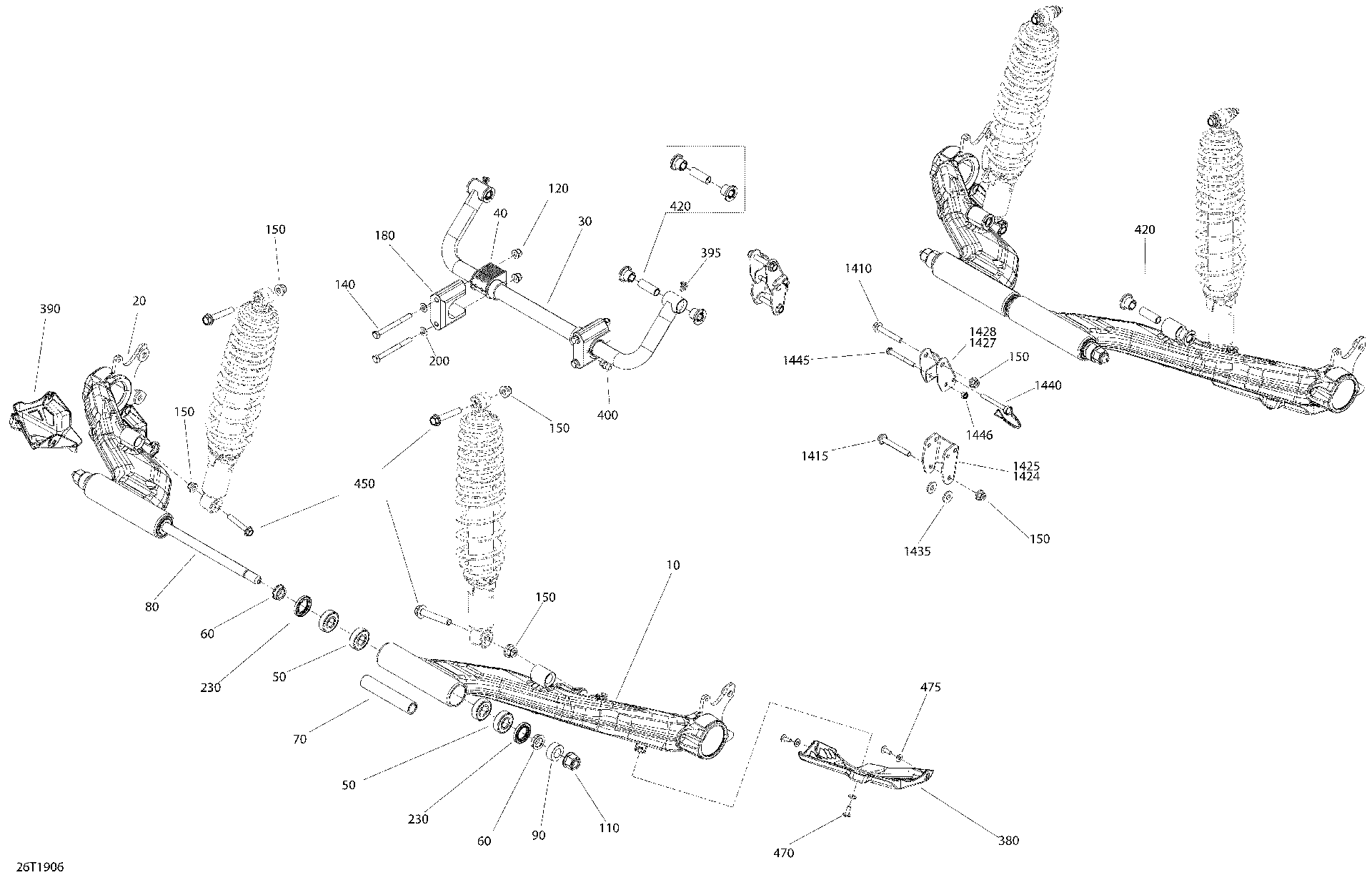 An Image of a Genuine Can-Am Parts Schematic Diagram showing the schematic - REAR SUSPENSION 6X6 - 