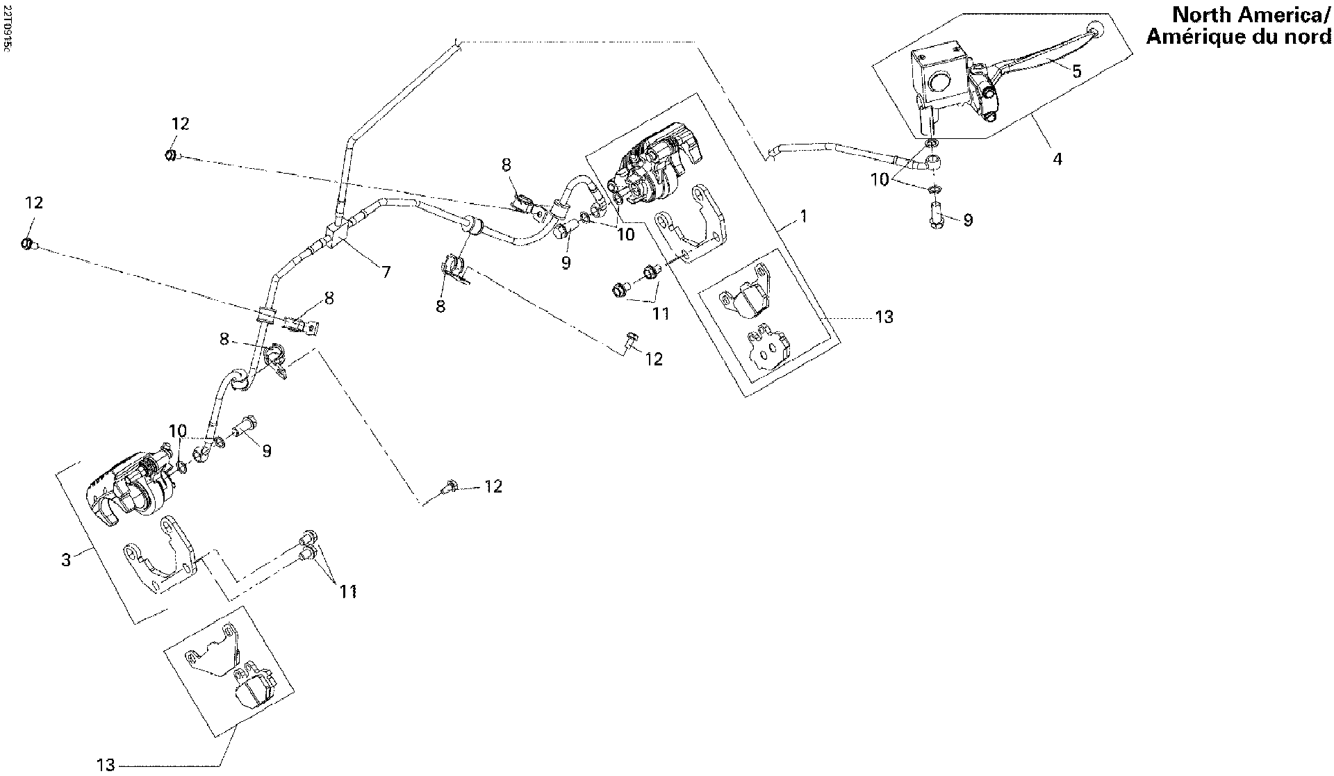 An Image of a Genuine Can-Am Parts Schematic Diagram showing the schematic - FRONT BRAKE NA