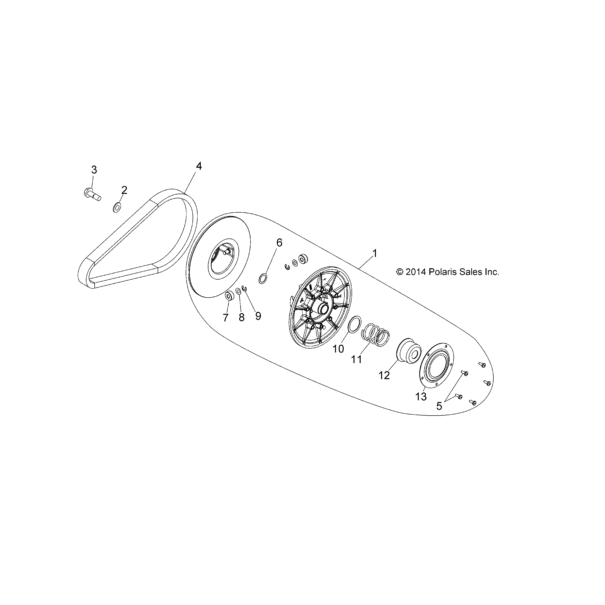 An Image of a Genuine Polaris Parts Schematic Diagram showing the schematic - DRIVE TRAIN: SECONDARY CLUTCH - 2017 POLARIS ACE 570 EFI