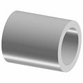 Silver cylindrical metal bushing with smooth surface and hollow center.