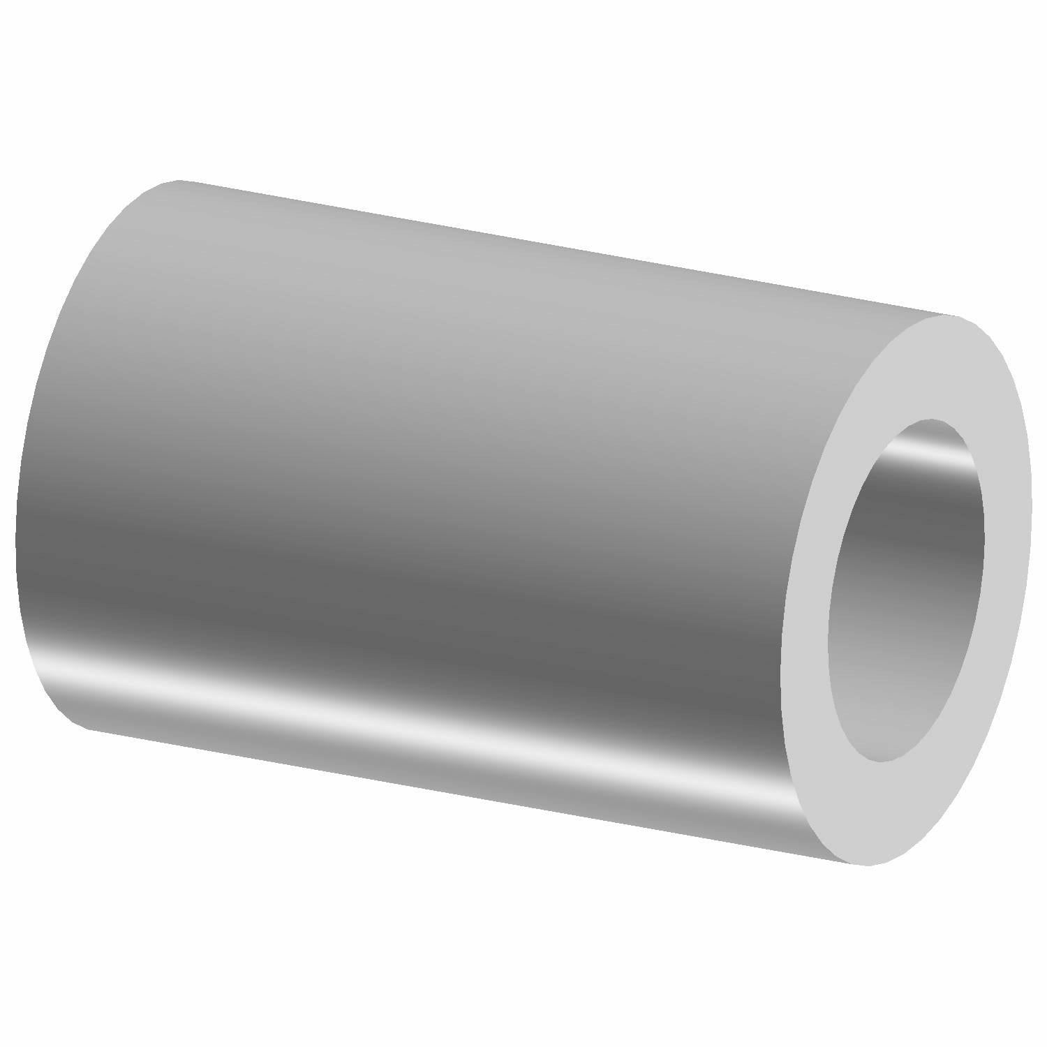 Smooth cylindrical metal bushing with hollow center and silver-gray finish.