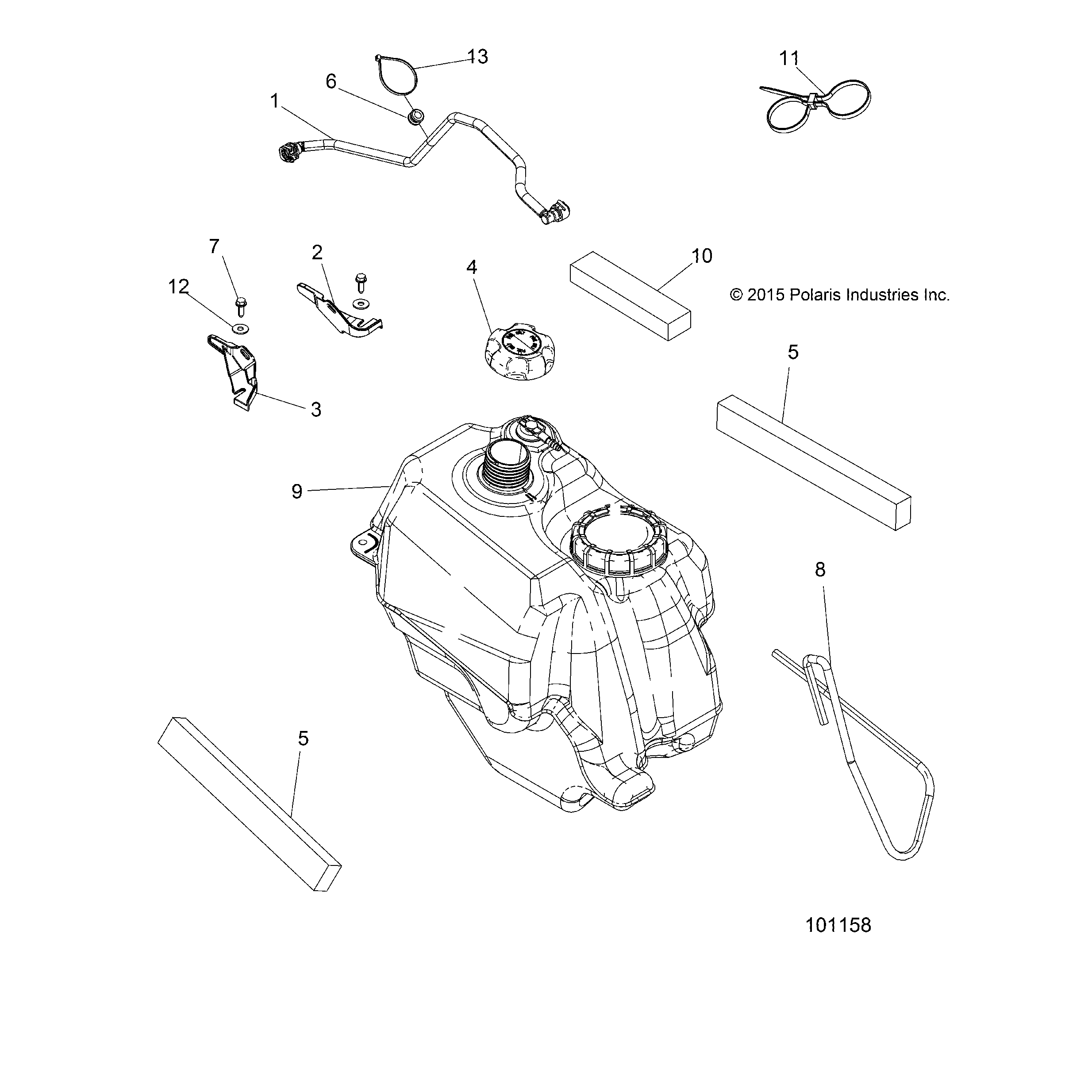 An Image of a Genuine Polaris Parts Schematic Diagram showing the schematic - BODY: FUEL TANK ASM. - 2017 POLARIS SPORTSMAN 570 6X6