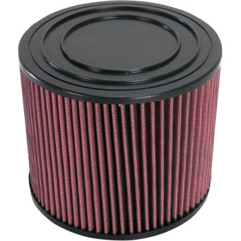 The Arctic Cat Air Filter by Moose Offroad features a cylindrical red and black design with pleated sides and solid black top and bottom, proudly made in the USA.