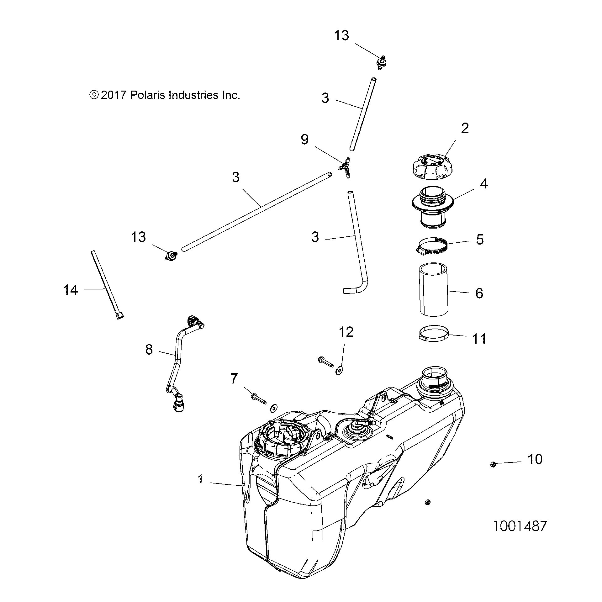 An Image of a Genuine Polaris Parts Schematic Diagram showing the schematic - BODY: FUEL TANK - 2018 POLARIS SPORTSMAN XP 1000