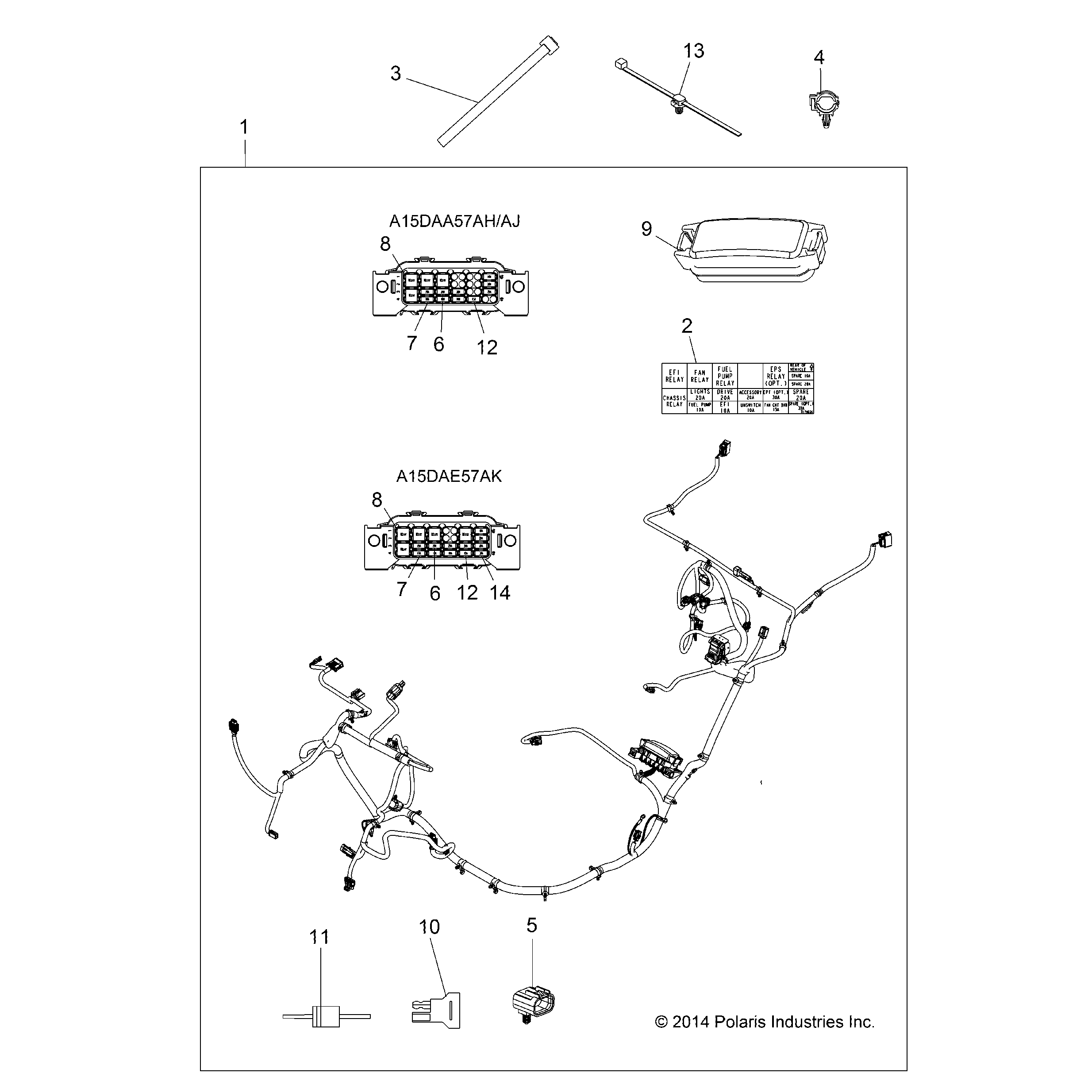 An Image of a Genuine Polaris Parts Schematic Diagram showing the schematic - ELECTRICAL: WIRE HARNESS - 2015 POLARIS SPORTSMAN ACE 570 EFI