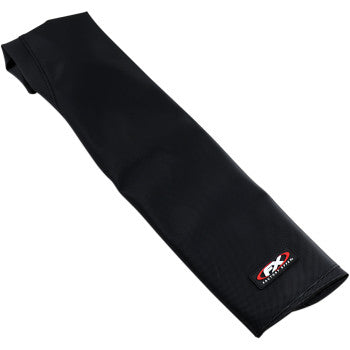 A black, rectangular Grip Seat Cover Yamaha Warrior by Factory Effex features rubberized material, triple-stitched seams, and a small FX logo on one end, displayed against a white background.