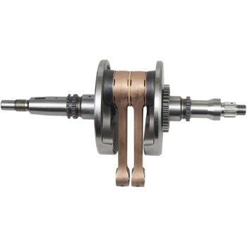 The Arctic Cat Crankshaft Assembly OEM Stroke by Hot Rods features precision machining, dual circular sections, multiple splined ends, and connecting arms—all engineered to OEM standards and shown isolated on a white background.
