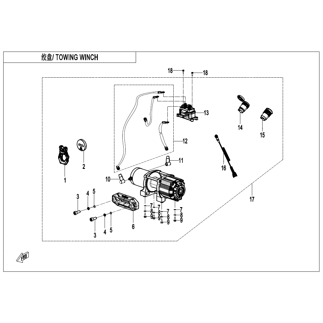 An Image of a Genuine CFMOTO Parts Schematic Diagram showing the schematic - TOWING WINCH - 2025 CFMOTO UFORCE U10XL PRO