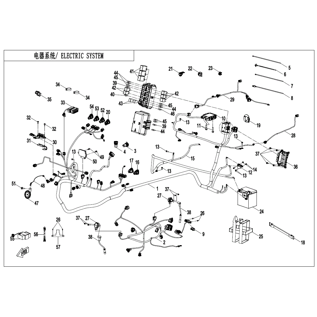 An Image of a Genuine CFMOTO Parts Schematic Diagram showing the schematic - ELECTRIC SYSTEM - 2025 CFMOTO ZFORCE 950 Trail