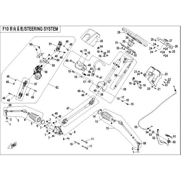 An Image of a Genuine CFMOTO Parts Schematic Diagram showing the schematic - STEERING SYSTEM - 2016 CFMOTO UFORCE 500
