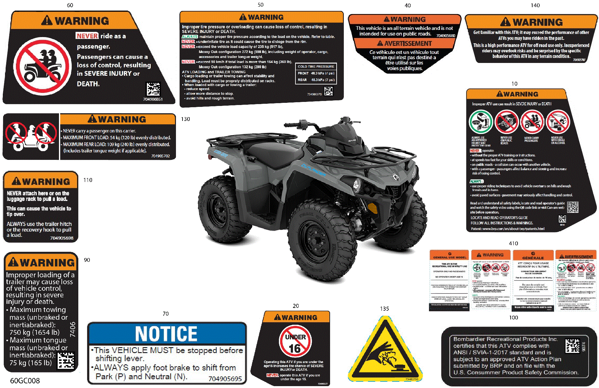 An Image of a Genuine Can-Am Parts Schematic Diagram showing the schematic - BODY - WARNING DECALS