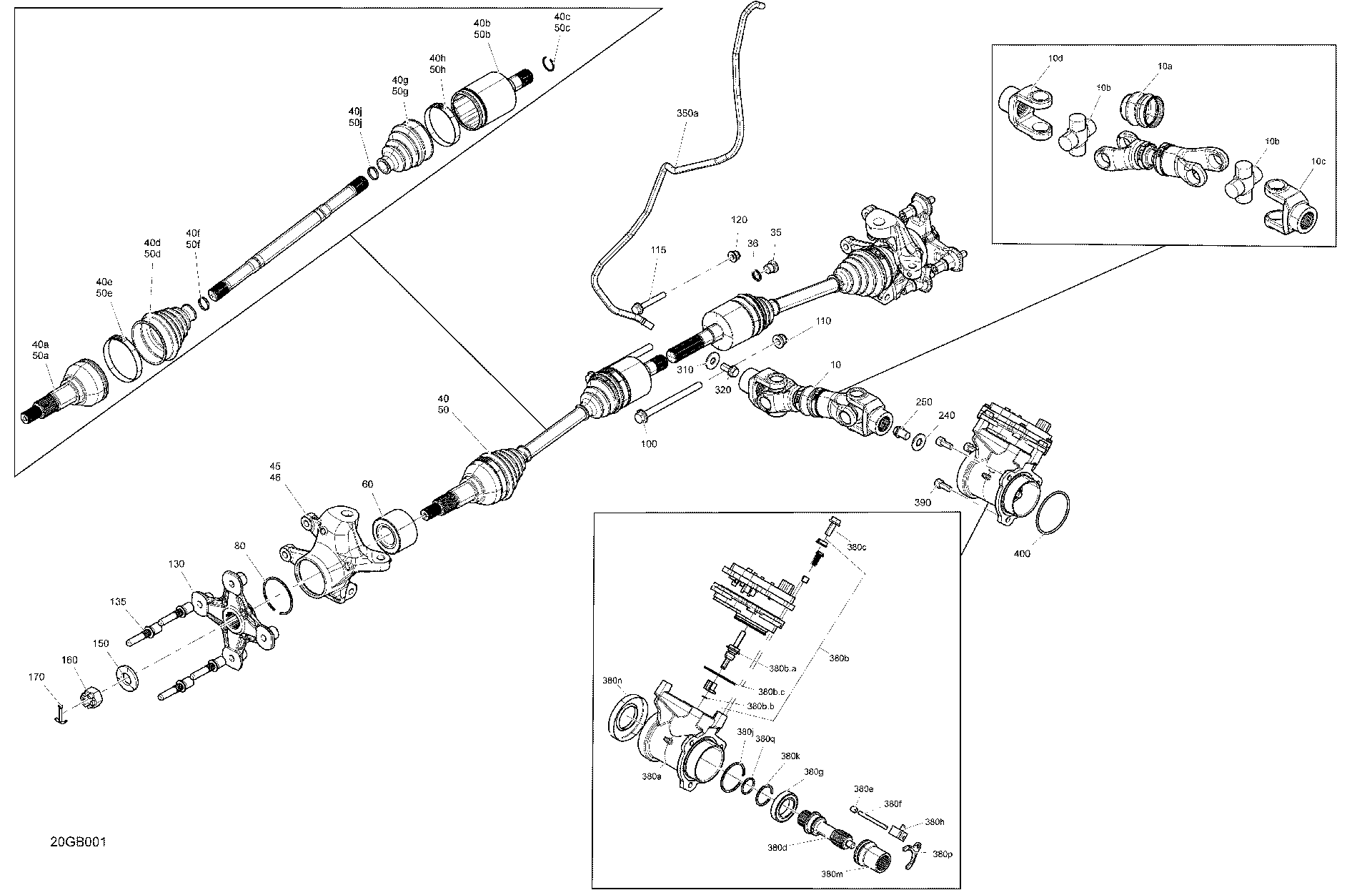 An Image of a Genuine Can-Am Parts Schematic Diagram showing the schematic - DRIVE - FRONT - COMMON PARTS