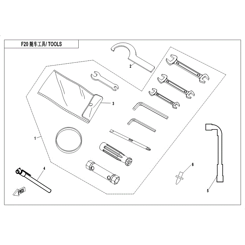 An Image of a Genuine CFMOTO Parts Schematic Diagram showing the schematic - TOOLS - 2018 CFMOTO ZFORCE 800 EX
